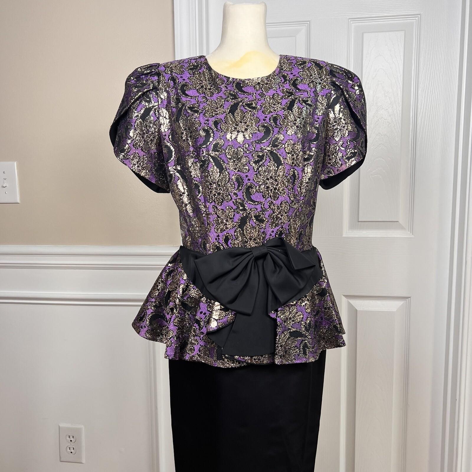 OLIVIER N Y Vtg Gothic Purple Black Sequin Polyester Lace Tiered Bow Dress 9-10