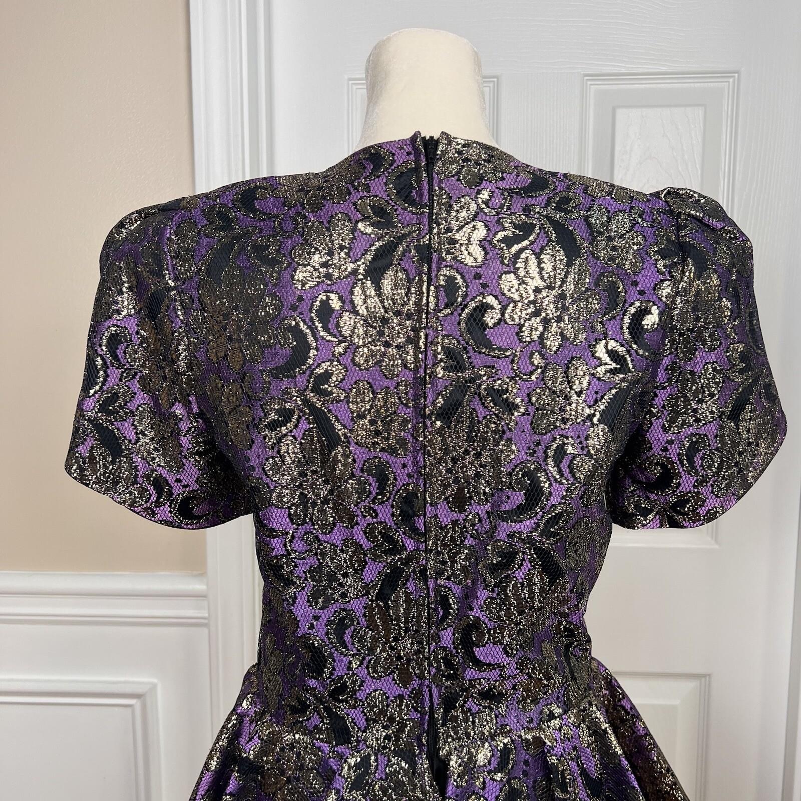 OLIVIER N Y Vtg Gothic Purple Black Sequin Polyester Lace Tiered Bow Dress 9-10