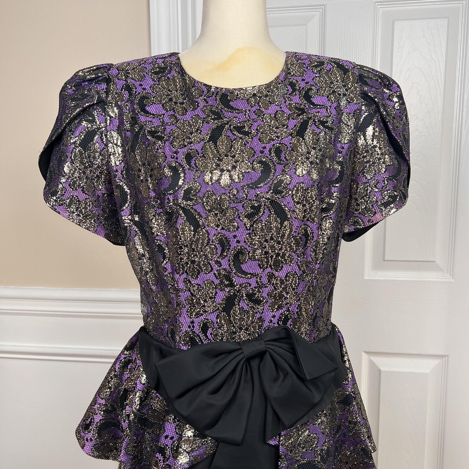 OLIVIER N Y Vtg Gothic Purple Black Sequin Polyester Lace Tiered Bow Dress 9-10