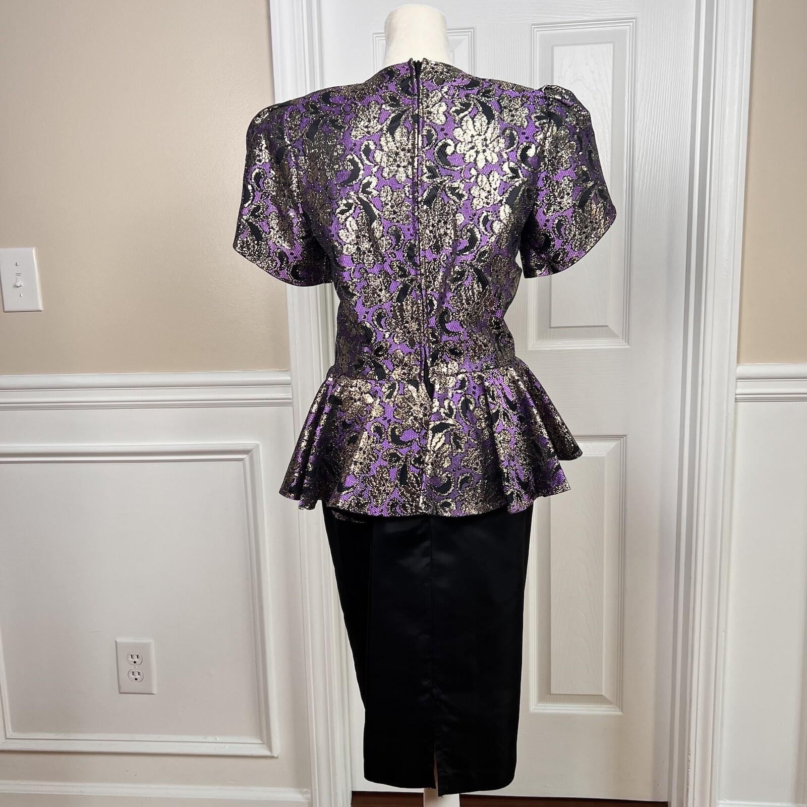 OLIVIER N Y Vtg Gothic Purple Black Sequin Polyester Lace Tiered Bow Dress 9-10