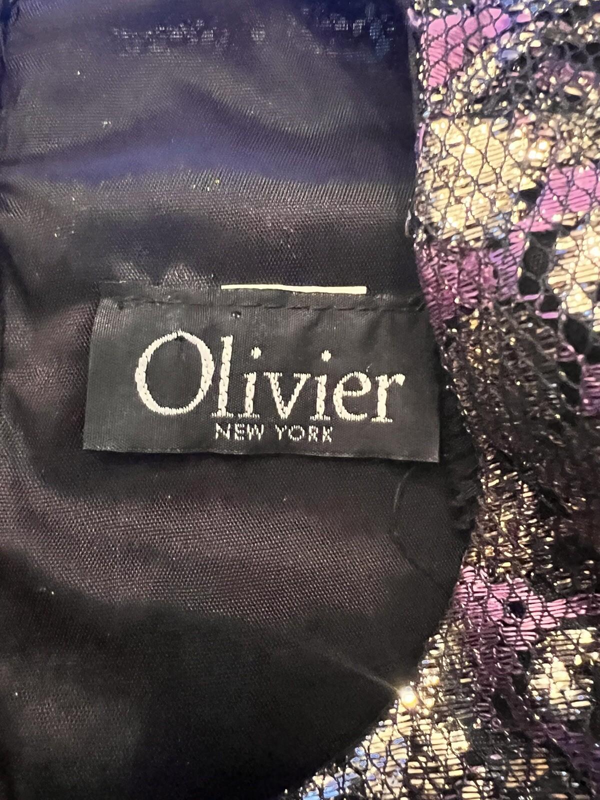 OLIVIER N Y Vtg Gothic Purple Black Sequin Polyester Lace Tiered Bow Dress 9-10