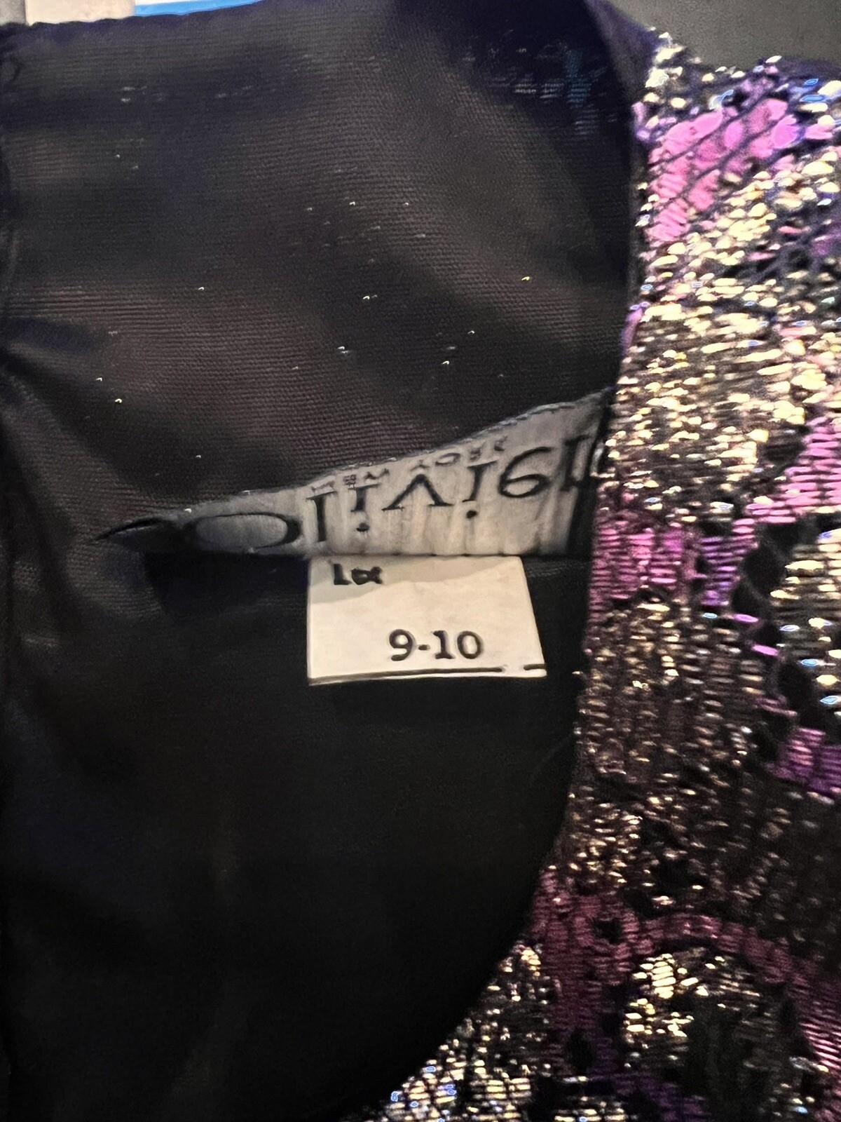 OLIVIER N Y Vtg Gothic Purple Black Sequin Polyester Lace Tiered Bow Dress 9-10