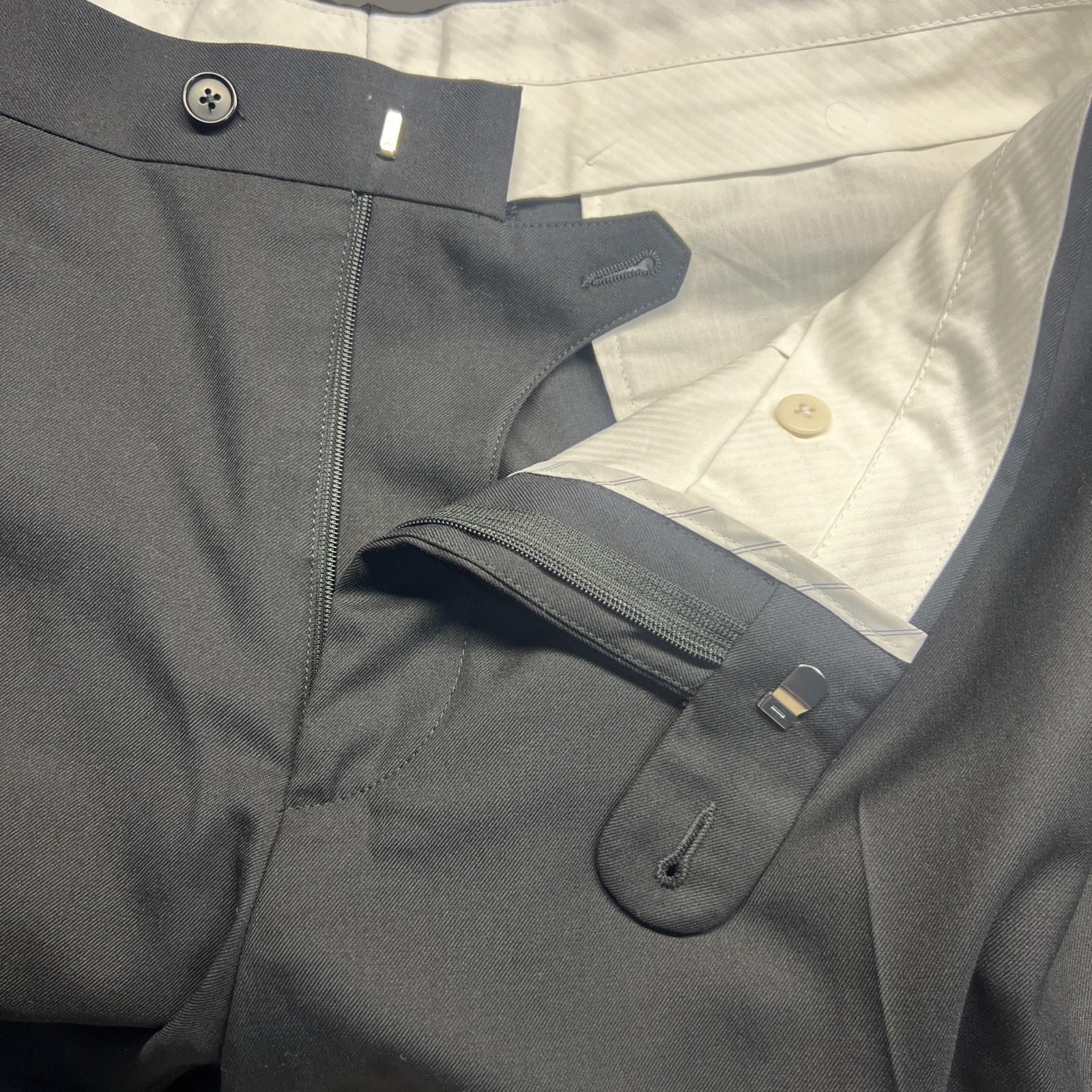 SuitSupply Slim Leg Straight Brescia Trousers Wool Pants 40x30 Black Flat Front