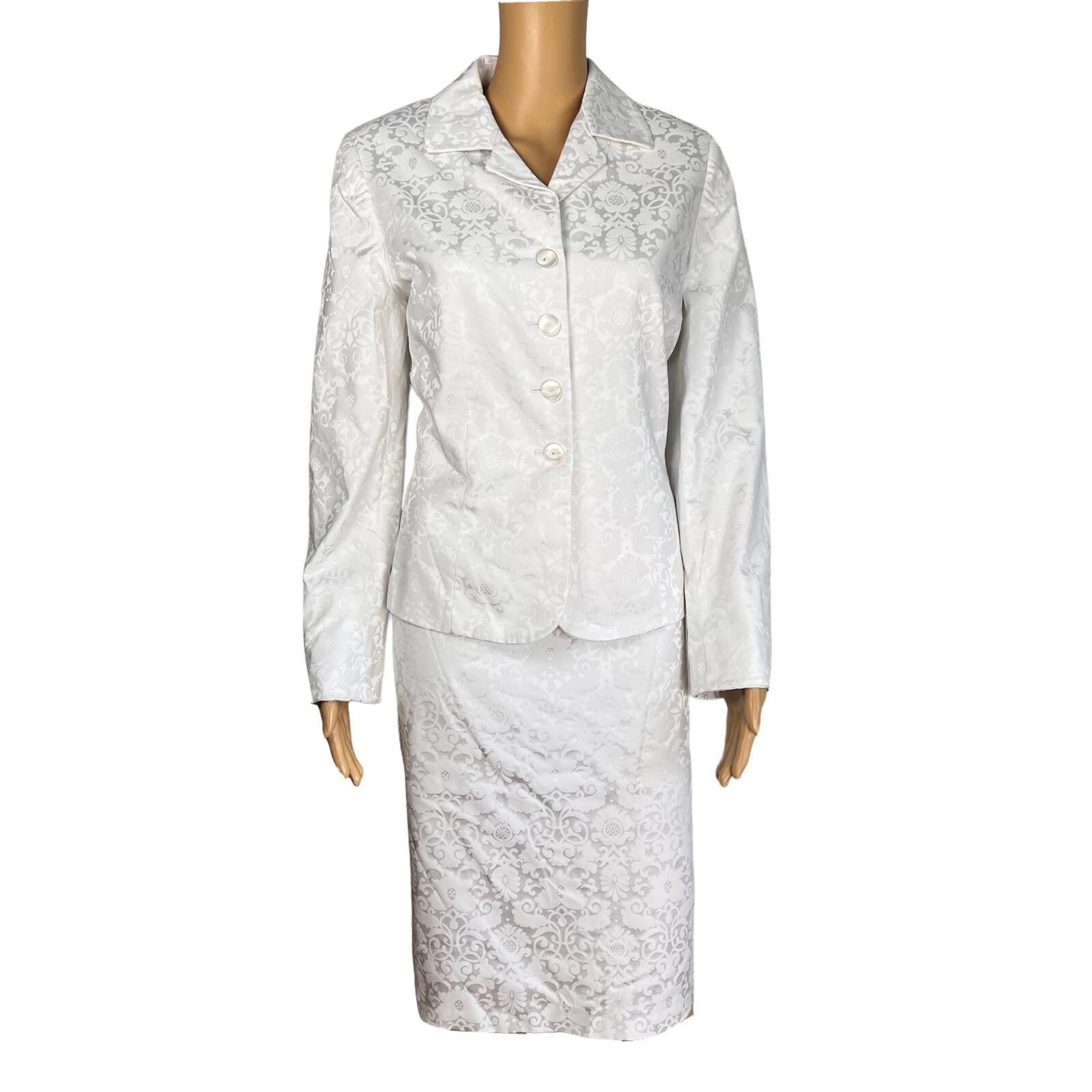 EVAN PICONE 2PC White Floral Cotton Polyester Spandex Lined Skirt Suit Size 10
