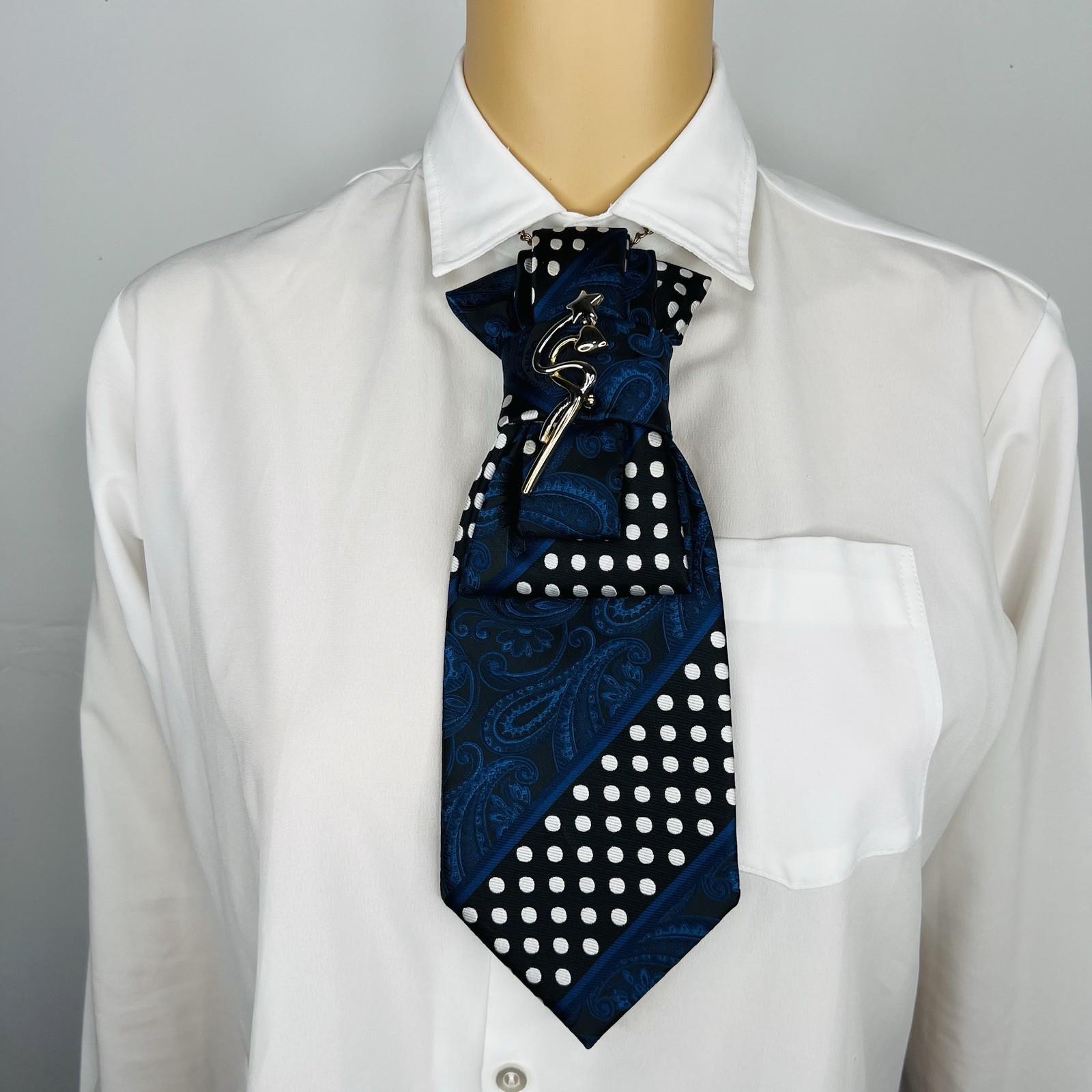 Elegant Handcrafted Necktie Necklace with a Detachable Brooch Effortlessly Chic