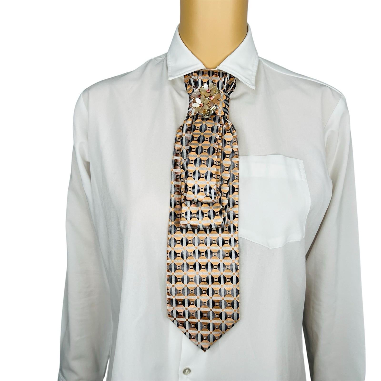Elegant Handcrafted Necktie Necklace with a Detachable Brooch Effortlessly Chic