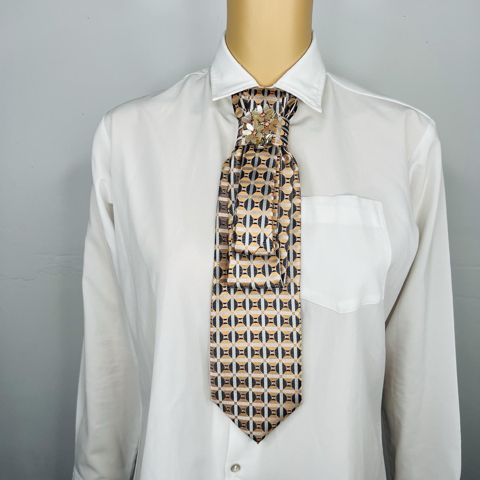 Elegant Handcrafted Necktie Necklace with a Detachable Brooch Effortlessly Chic