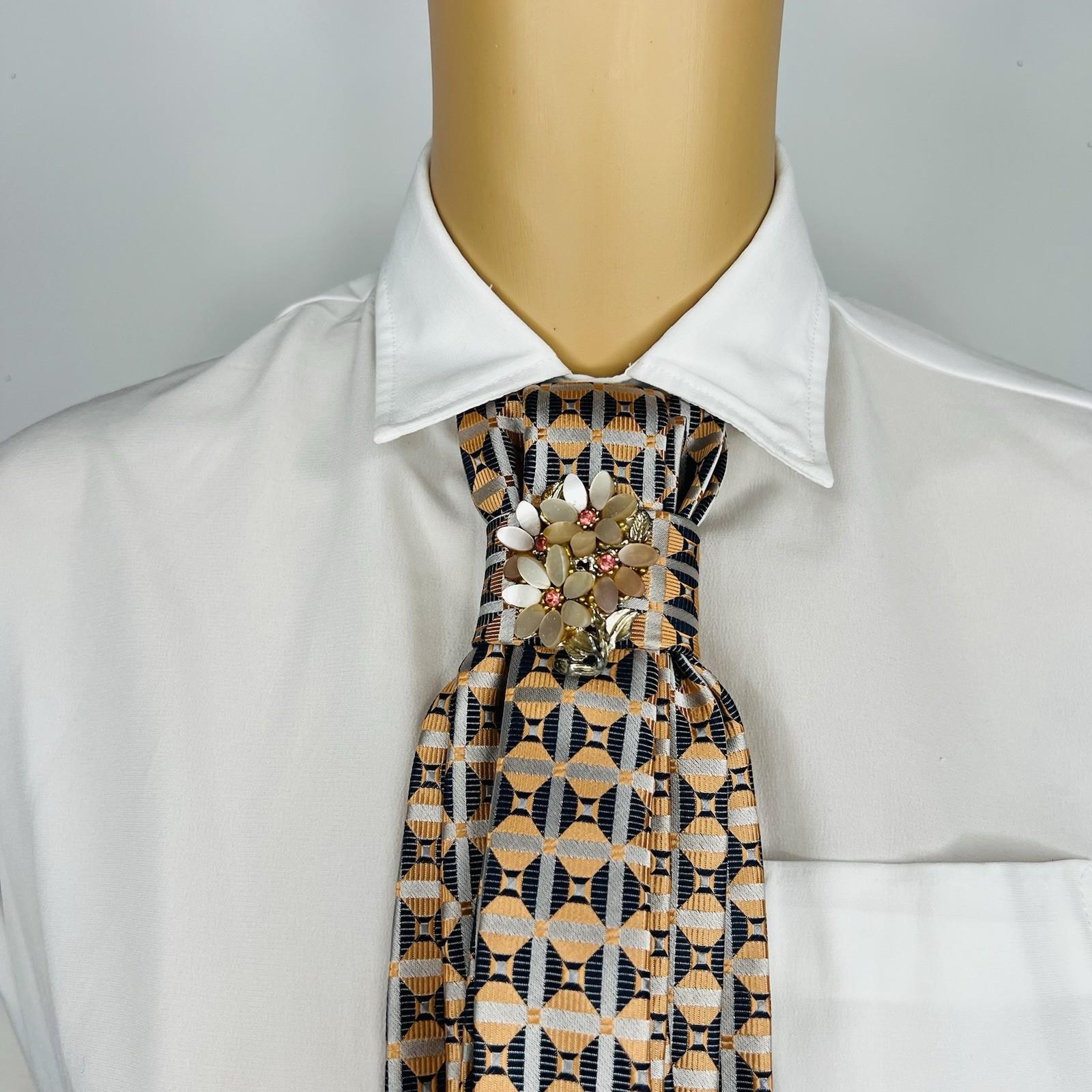 Elegant Handcrafted Necktie Necklace with a Detachable Brooch Effortlessly Chic
