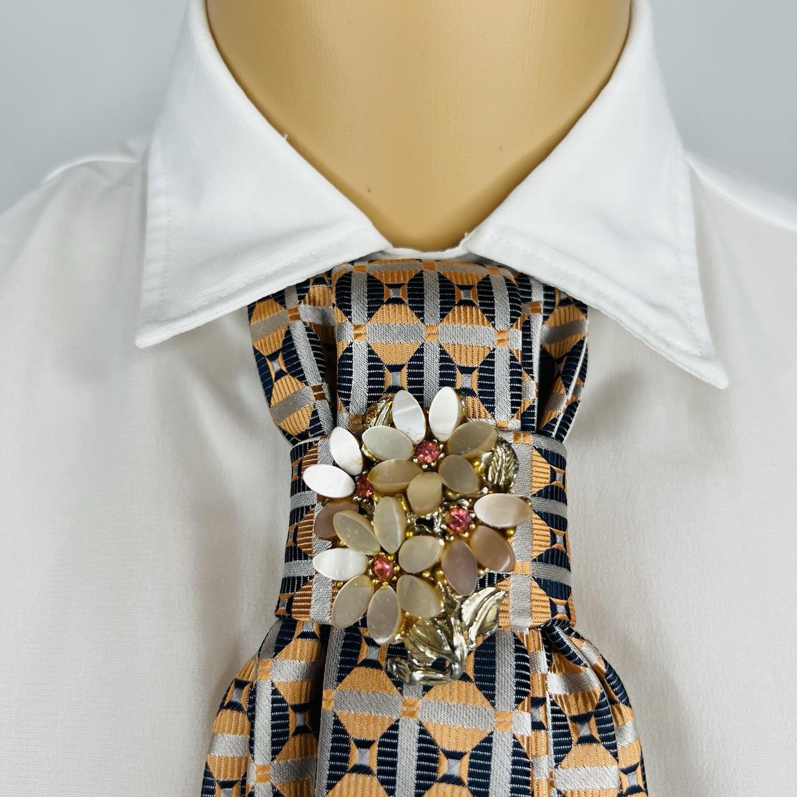 Elegant Handcrafted Necktie Necklace with a Detachable Brooch Effortlessly Chic
