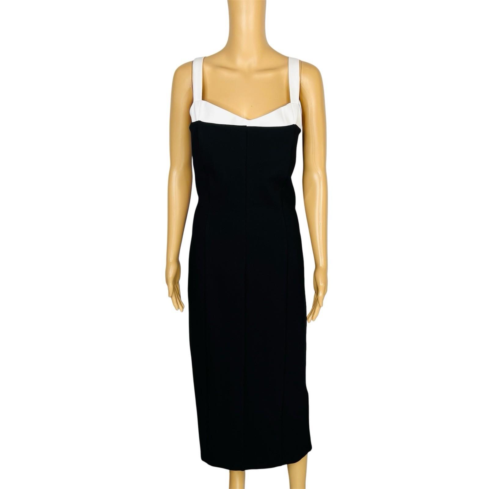 Christian Lacroix Dress L Black White Sweetheart Stretch Fitted Midi Y2K New