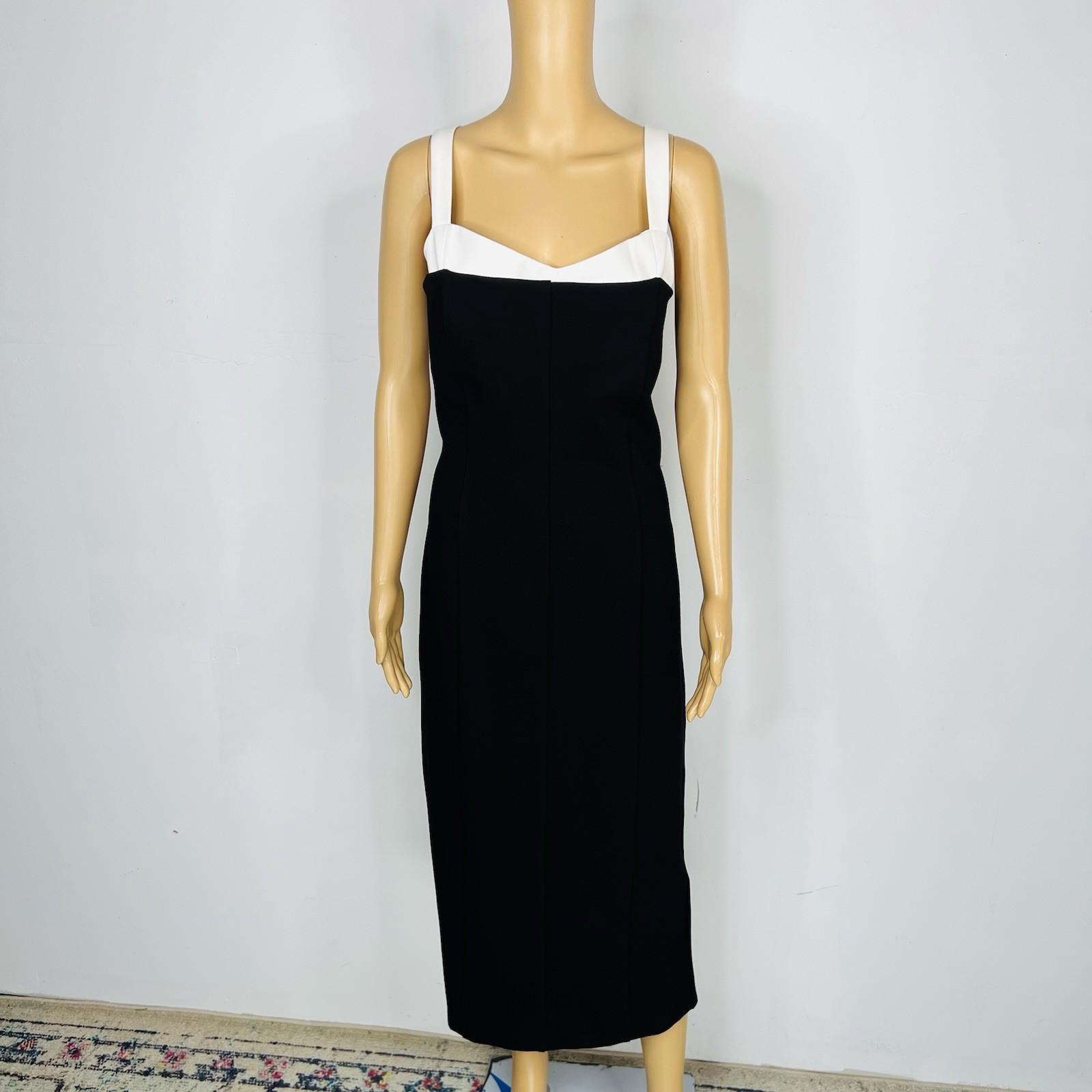 Christian Lacroix Dress L Black White Sweetheart Stretch Fitted Midi Y2K New