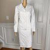 EVAN PICONE 2PC White Floral Cotton Polyester Spandex Lined Skirt Suit Size 10