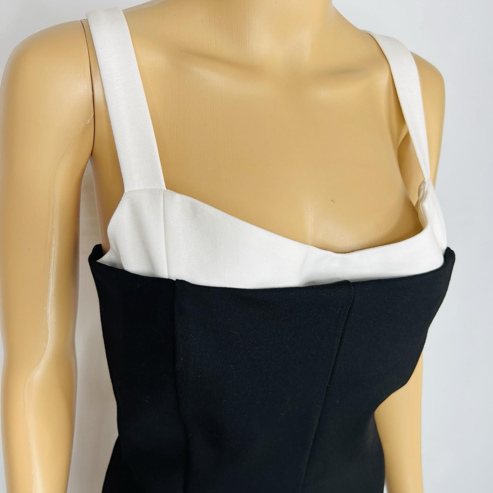 Christian Lacroix Dress L Black White Sweetheart Stretch Fitted Midi Y2K New