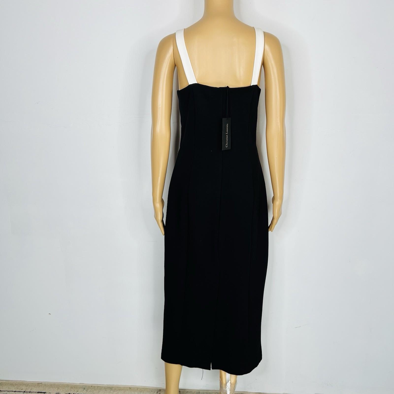 Christian Lacroix Dress L Black White Sweetheart Stretch Fitted Midi Y2K New