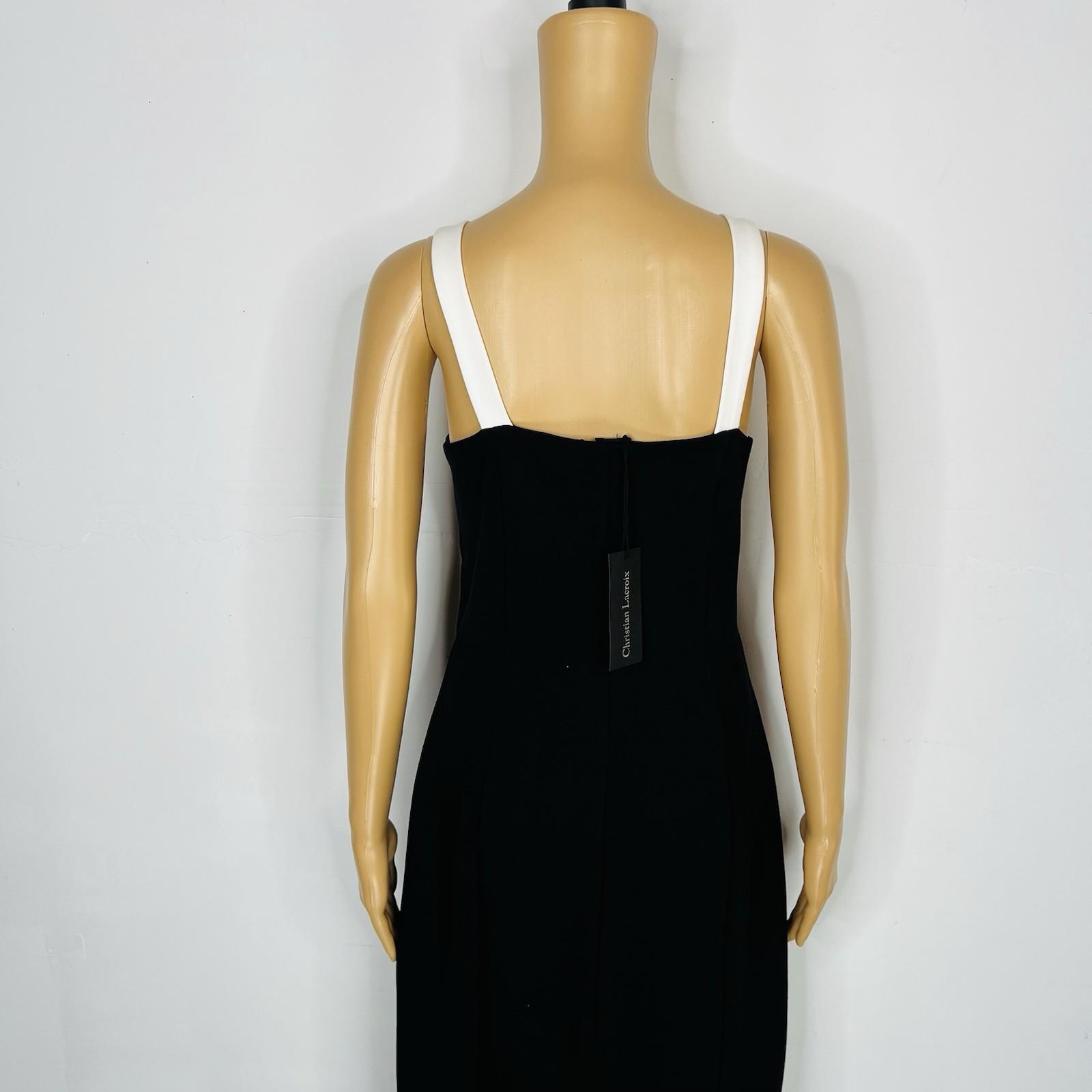 Christian Lacroix Dress L Black White Sweetheart Stretch Fitted Midi Y2K New