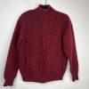 LL Bean Men Vintage Heavy Knit Zip Up Sweater M Red Lambswool Pockets High Neck