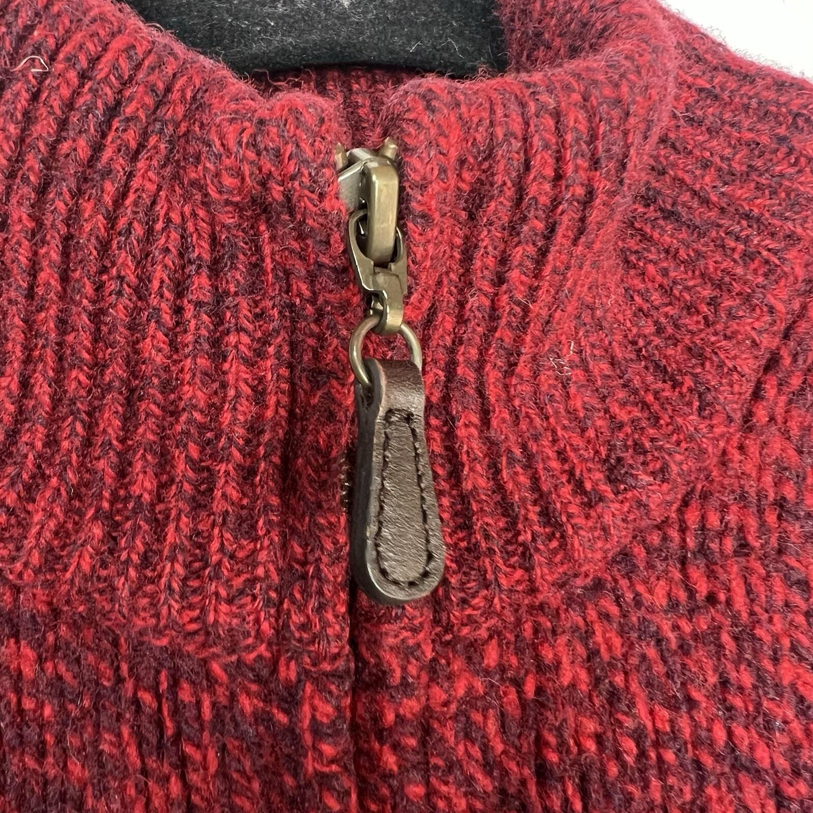 LL Bean Men Vintage Heavy Knit Zip Up Sweater M Red Lambswool Pockets High Neck