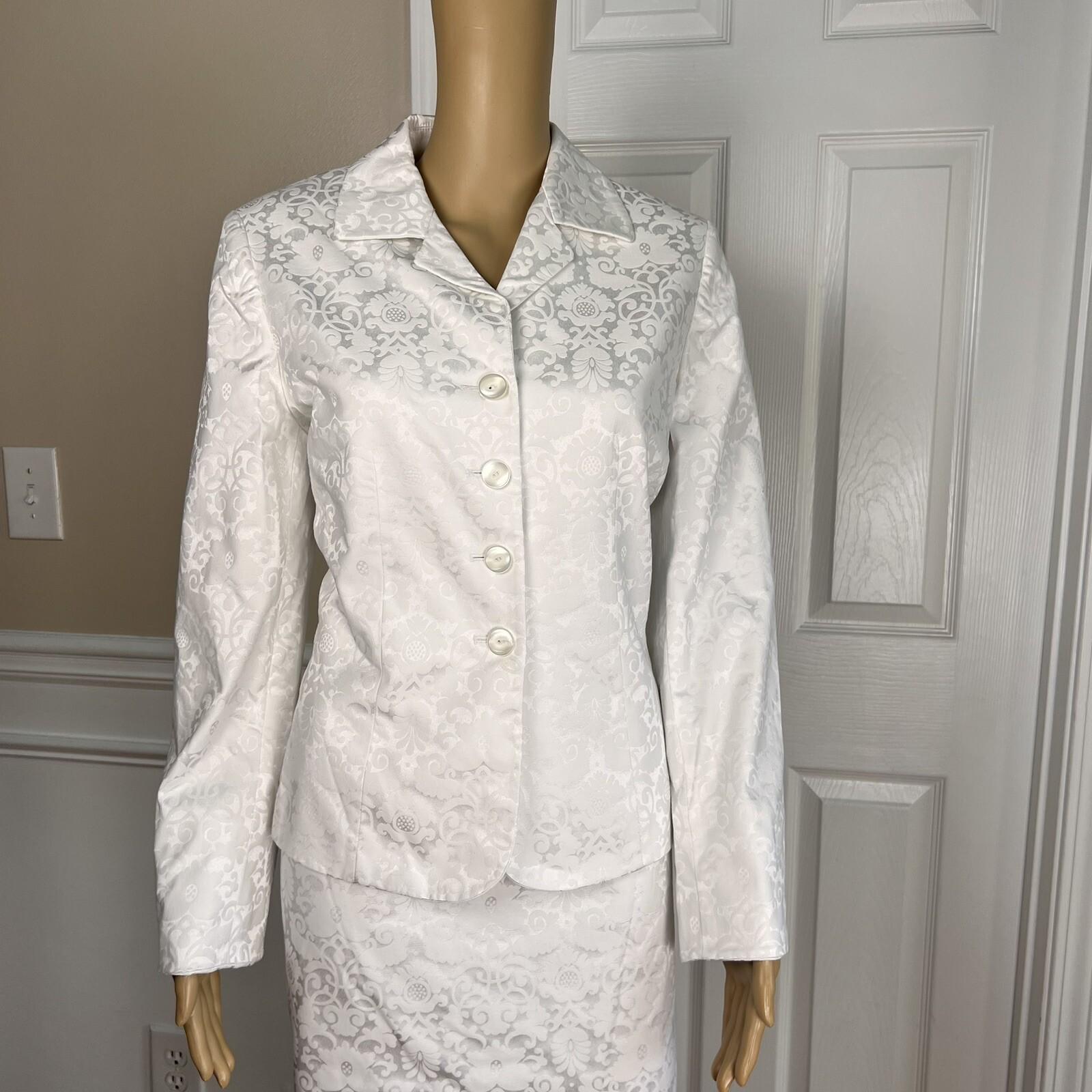 EVAN PICONE 2PC White Floral Cotton Polyester Spandex Lined Skirt Suit Size 10