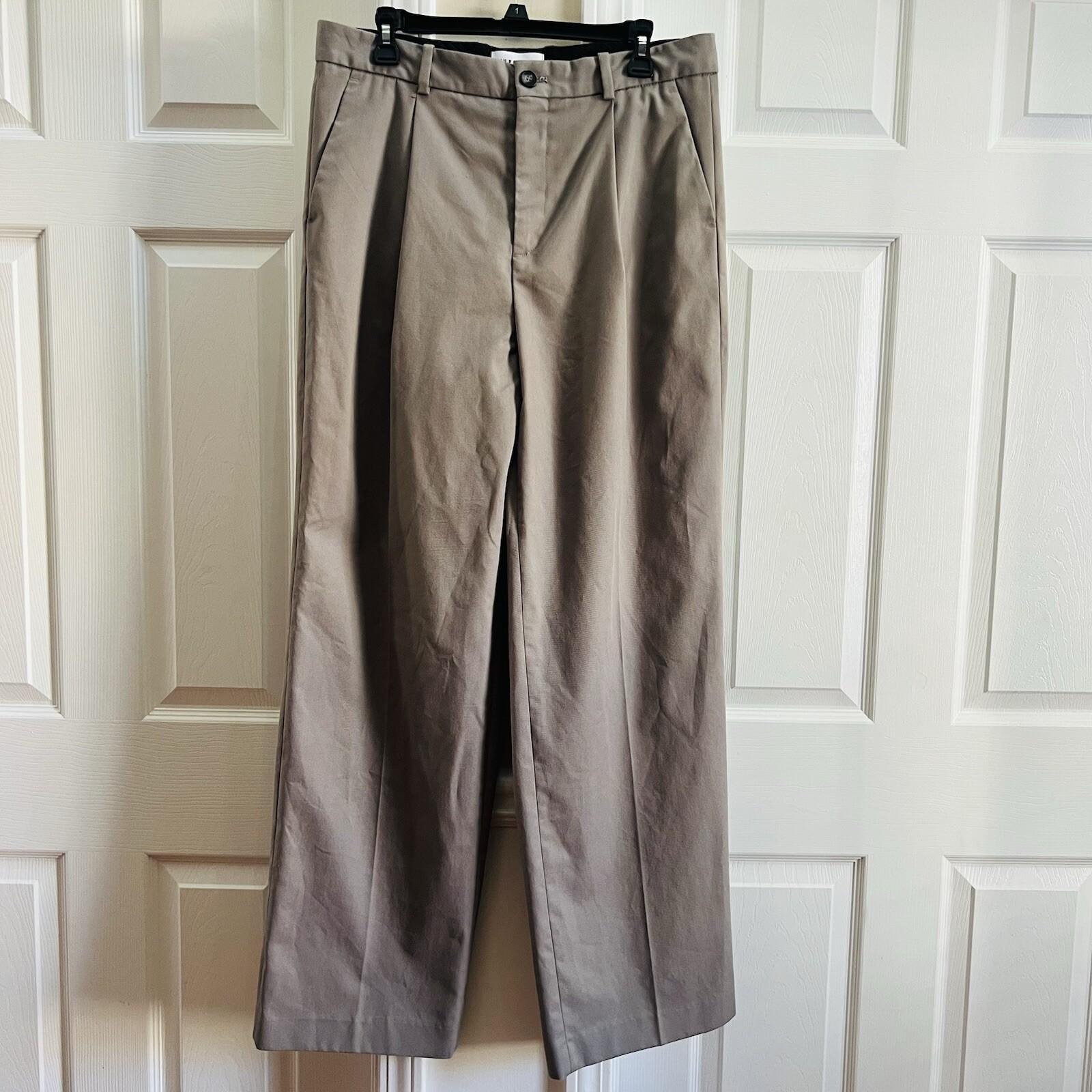 Han Kjobenhavn Cotton Polyester Pants 34x32 Khaki Pleats at Front Wide leg