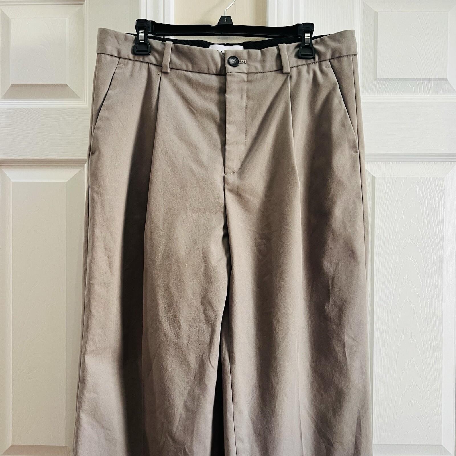 Han Kjobenhavn Cotton Polyester Pants 34x32 Khaki Pleats at Front Wide leg