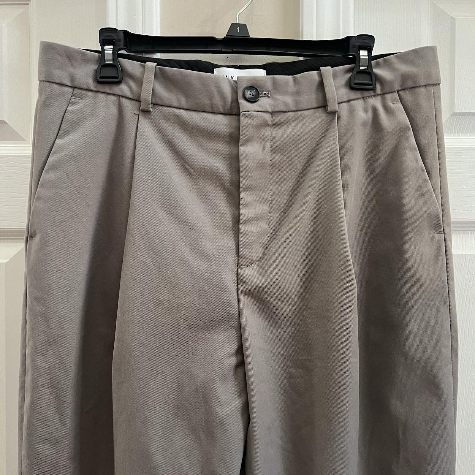 Han Kjobenhavn Cotton Polyester Pants 34x32 Khaki Pleats at Front Wide leg