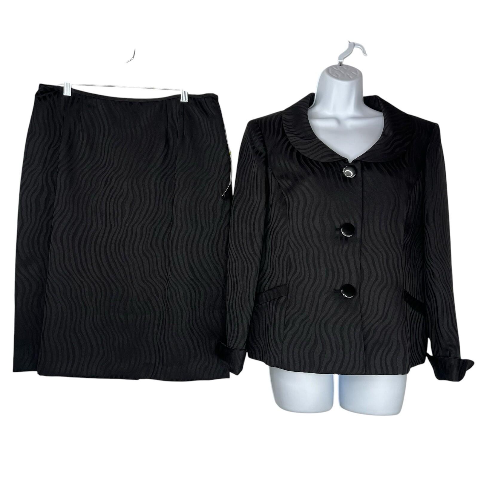 Le Suit Lush Valley Polyester Skirt Suit 18 Black Geometric Textured 2PC New