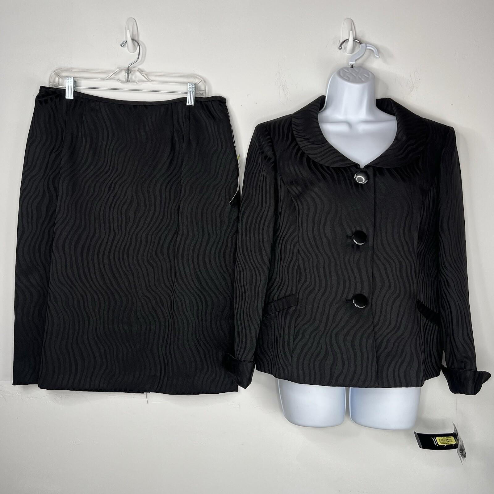Le Suit Lush Valley Polyester Skirt Suit 18 Black Geometric Textured 2PC New