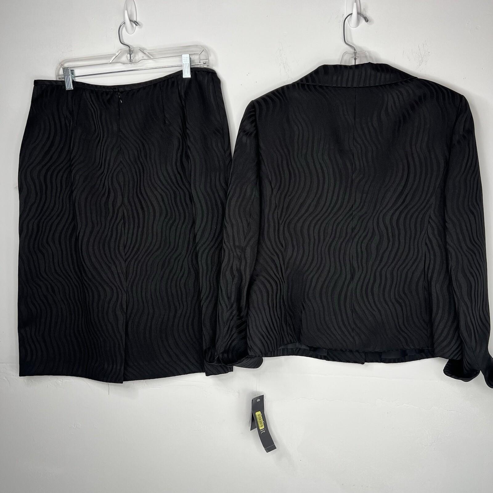 Le Suit Lush Valley Polyester Skirt Suit 18 Black Geometric Textured 2PC New