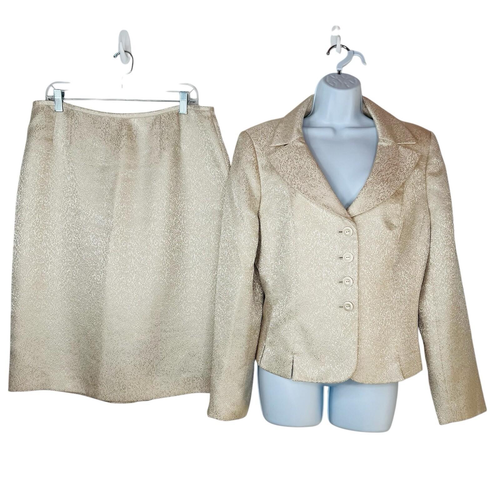 Le Suit Women Polyester Skirt Suit Size 16 Beige Floral Metallic Cocktail  2PC