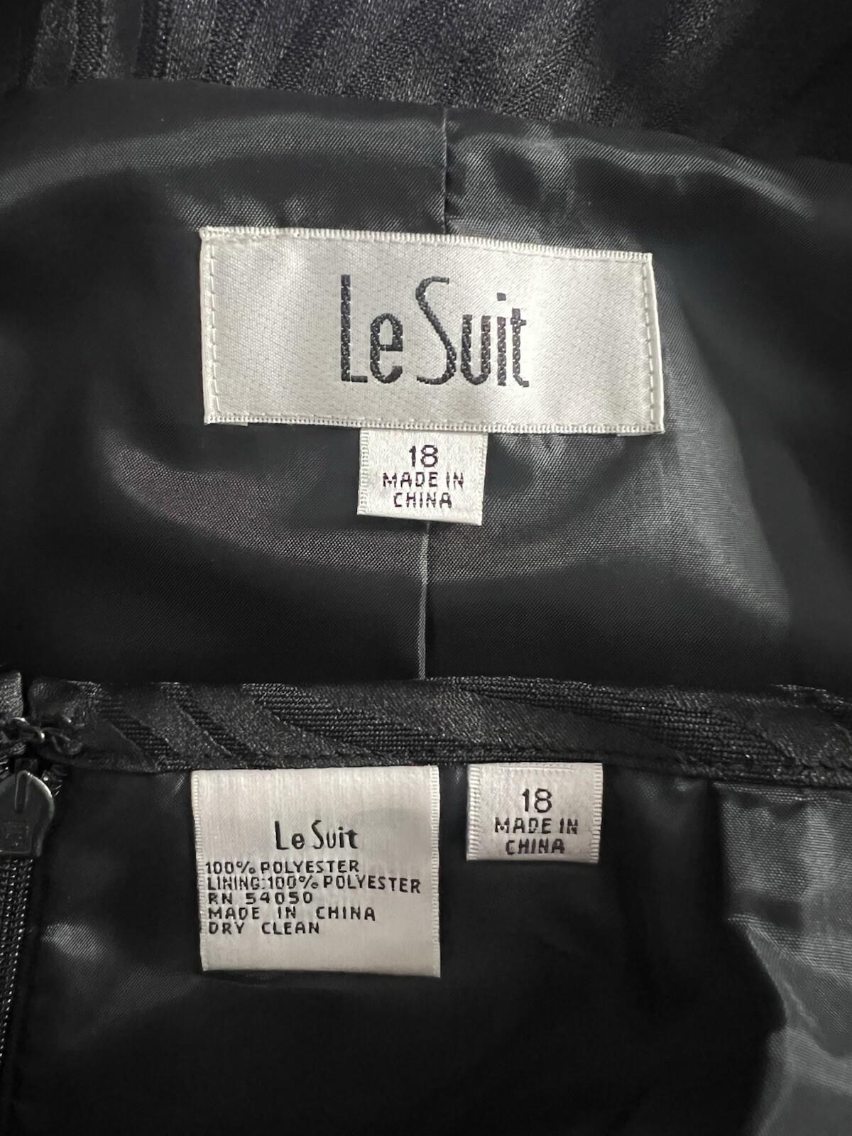 Le Suit Lush Valley Polyester Skirt Suit 18 Black Geometric Textured 2PC New