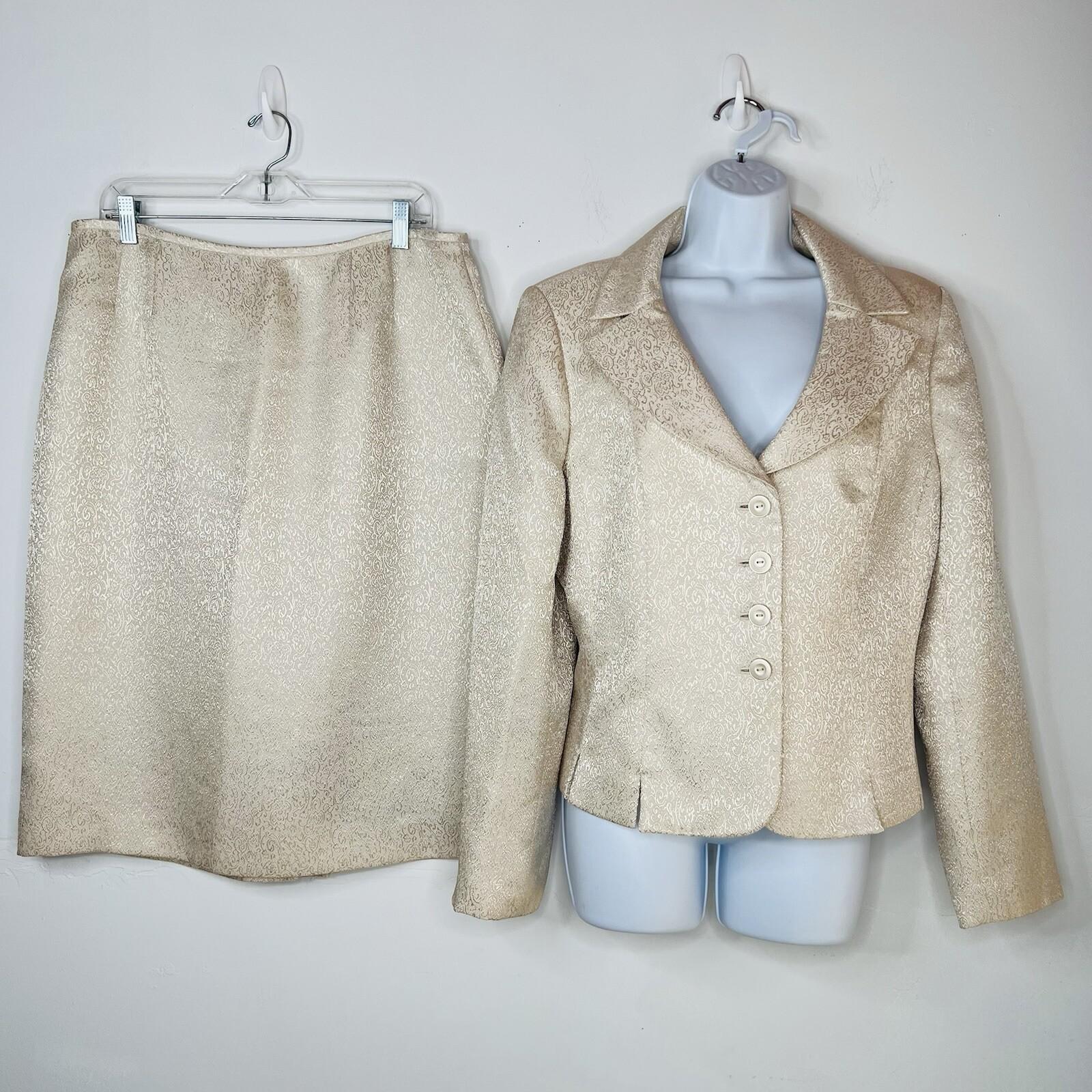 Le Suit Women Polyester Skirt Suit Size 16 Beige Floral Metallic Cocktail  2PC