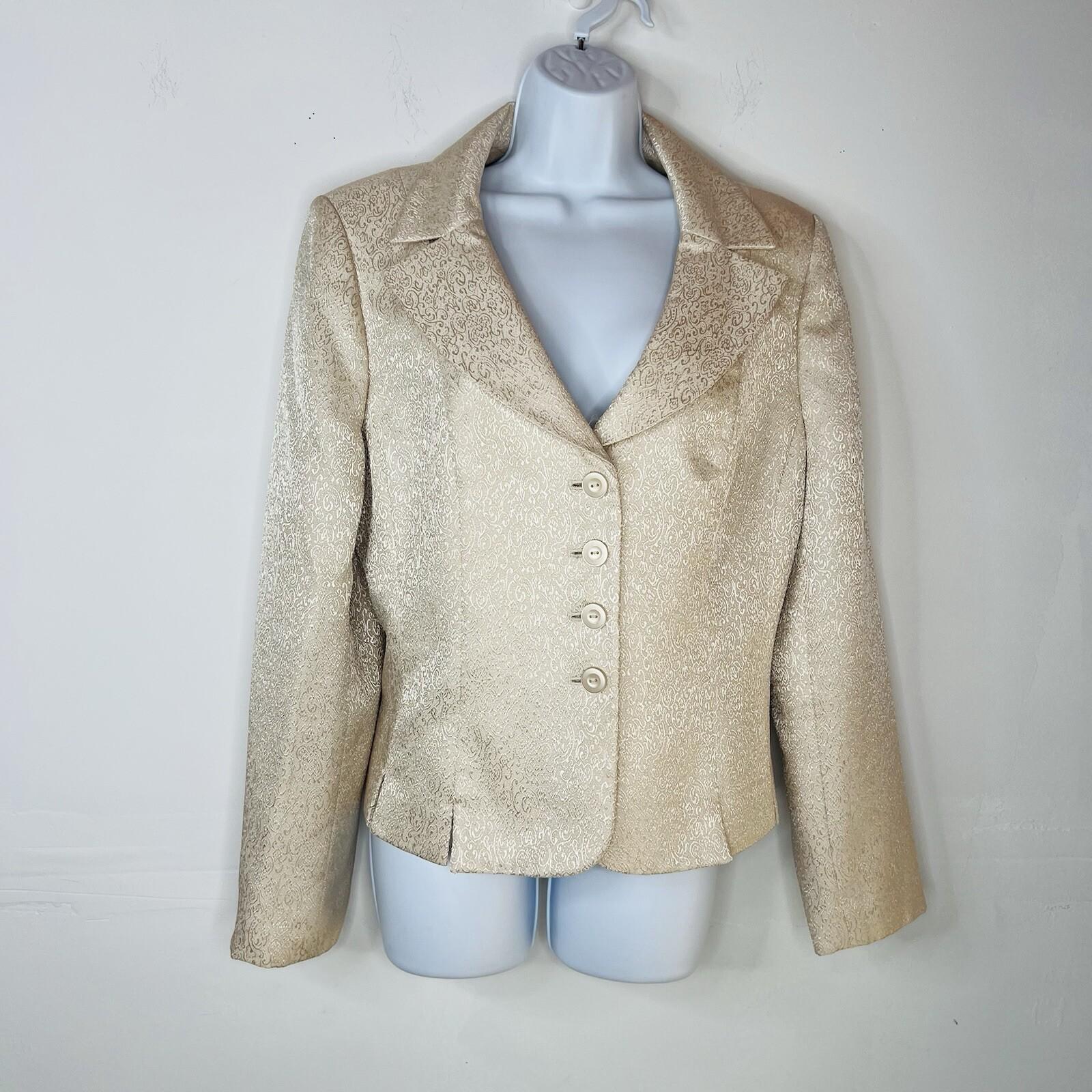 Le Suit Women Polyester Skirt Suit Size 16 Beige Floral Metallic Cocktail  2PC