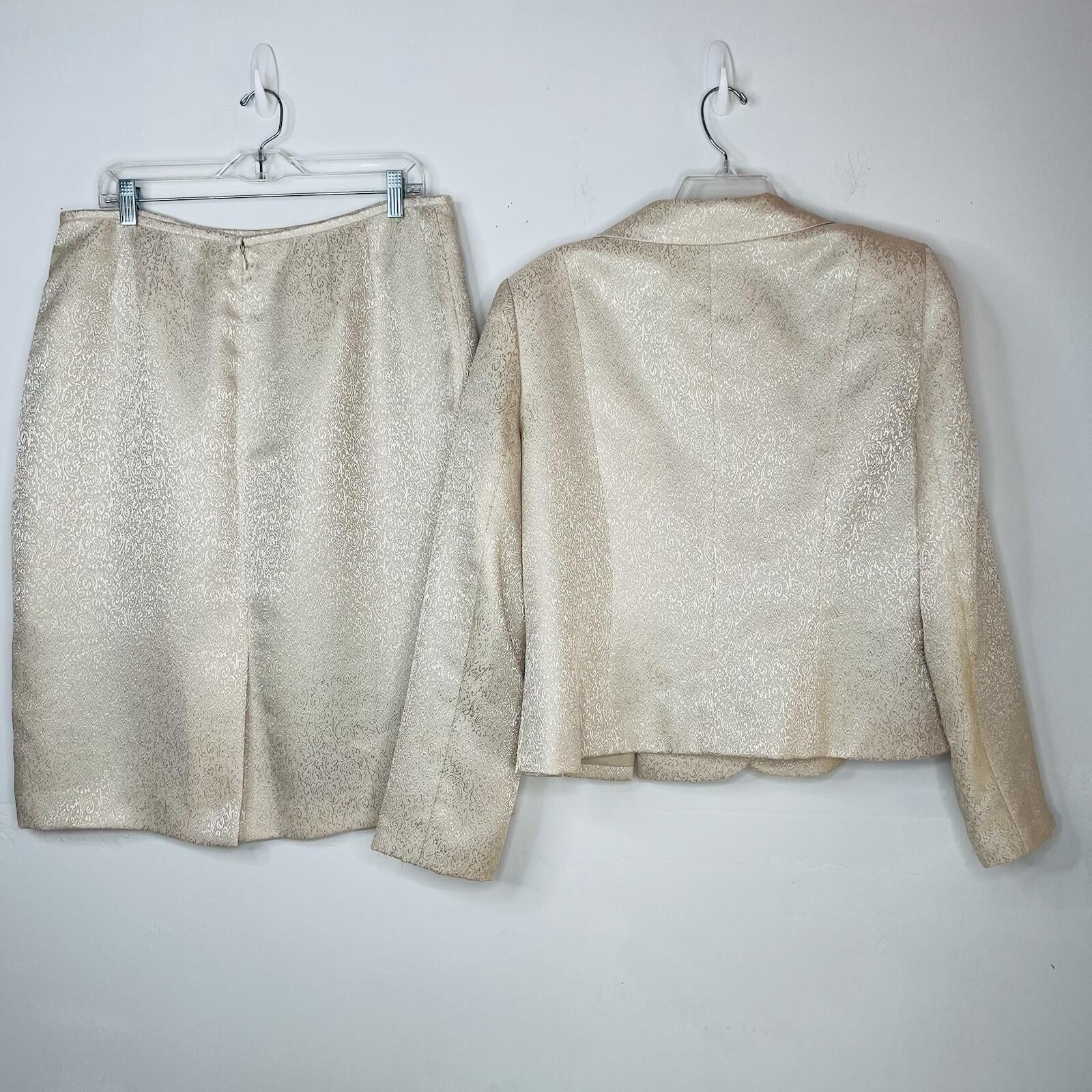 Le Suit Women Polyester Skirt Suit Size 16 Beige Floral Metallic Cocktail  2PC