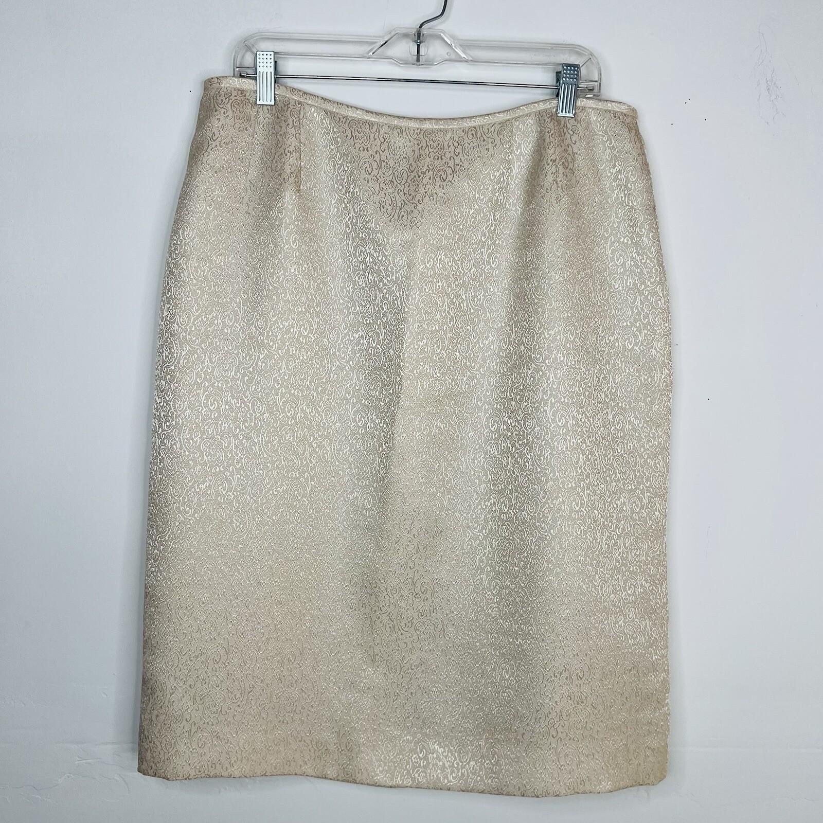 Le Suit Women Polyester Skirt Suit Size 16 Beige Floral Metallic Cocktail  2PC