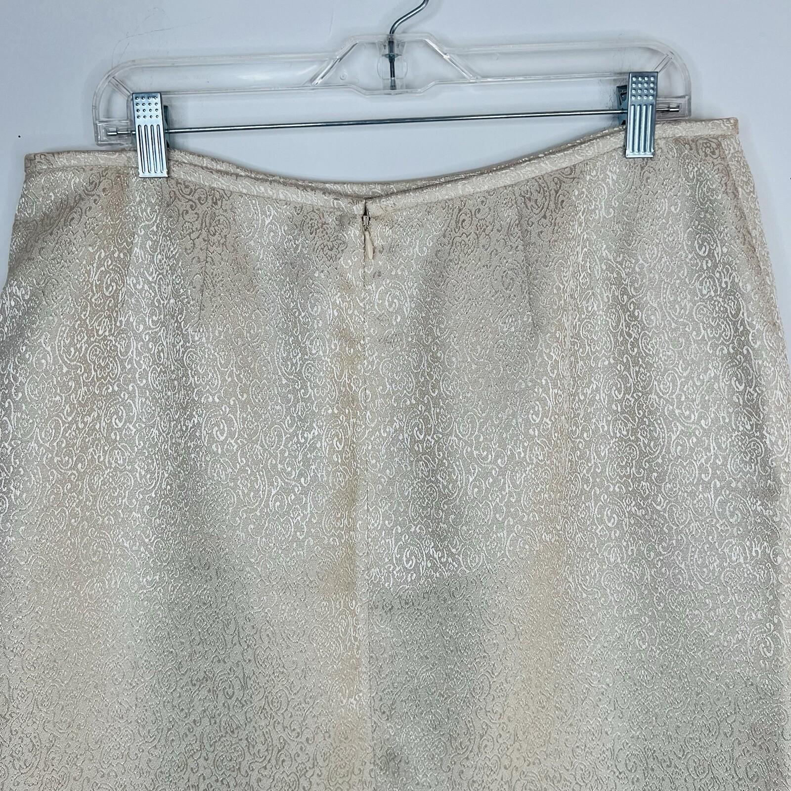 Le Suit Women Polyester Skirt Suit Size 16 Beige Floral Metallic Cocktail  2PC