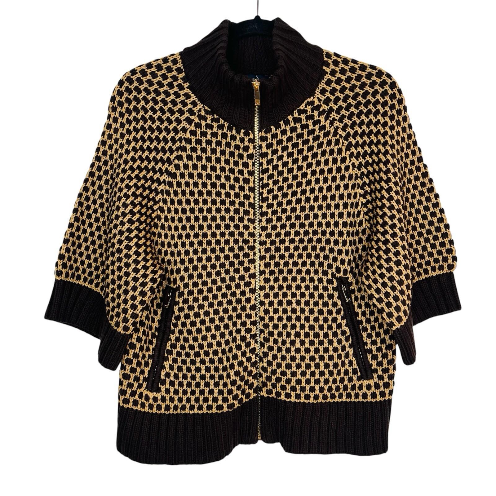 Jones NY Signature Sweater Size PP Brown Camel Cable Knit Raglan Sleeves Zipper