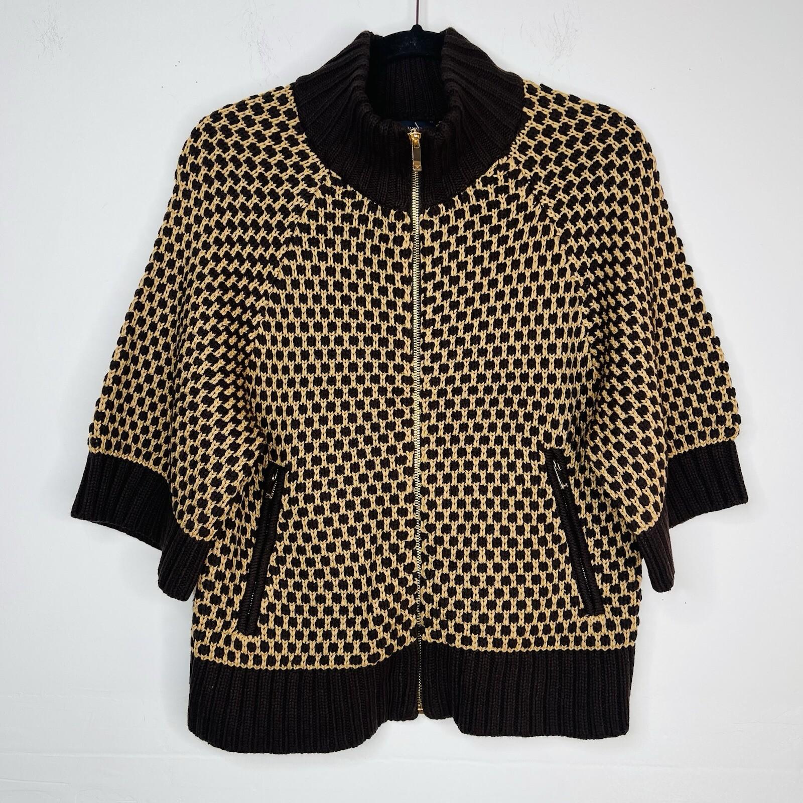 Jones NY Signature Sweater Size PP Brown Camel Cable Knit Raglan Sleeves Zipper