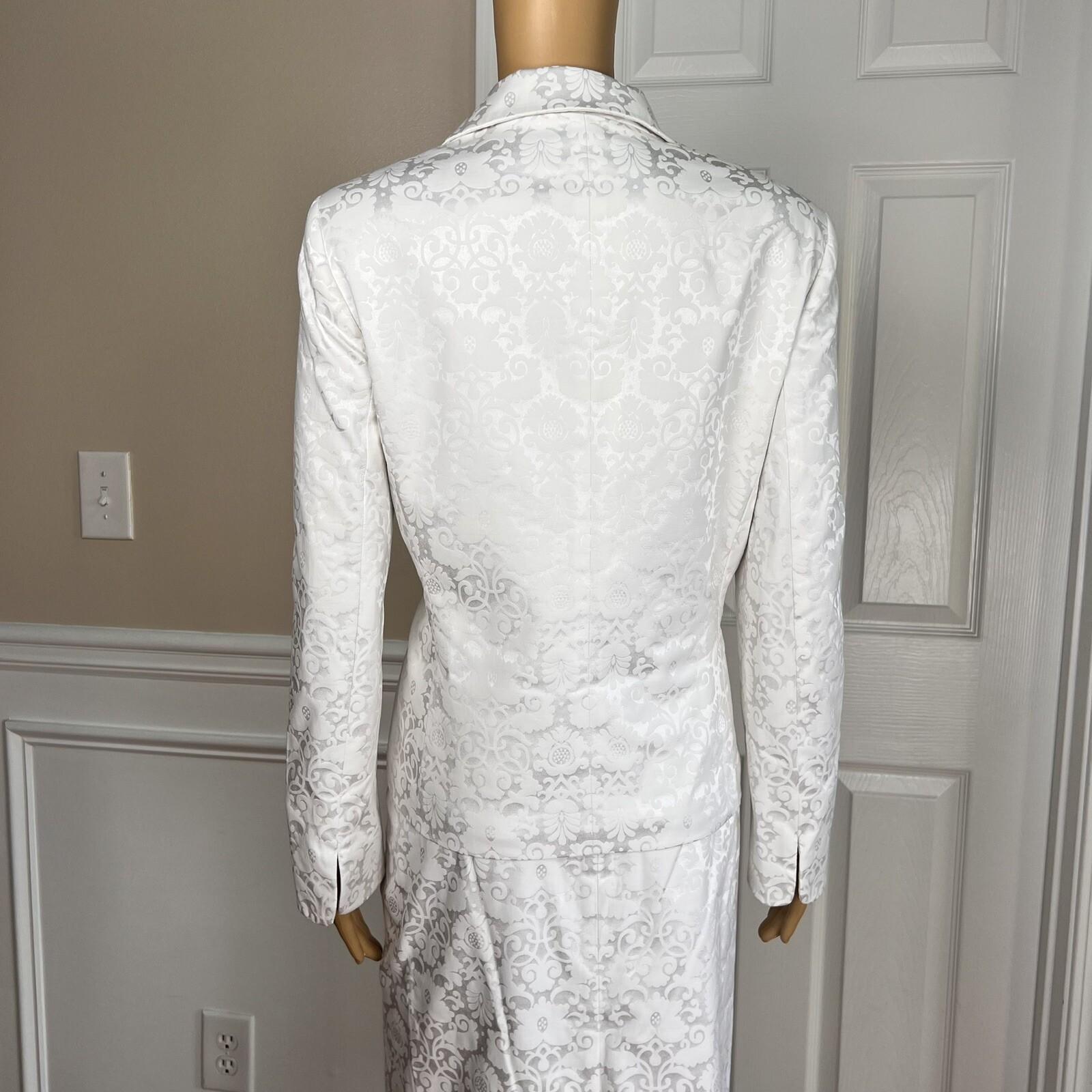 EVAN PICONE 2PC White Floral Cotton Polyester Spandex Lined Skirt Suit Size 10