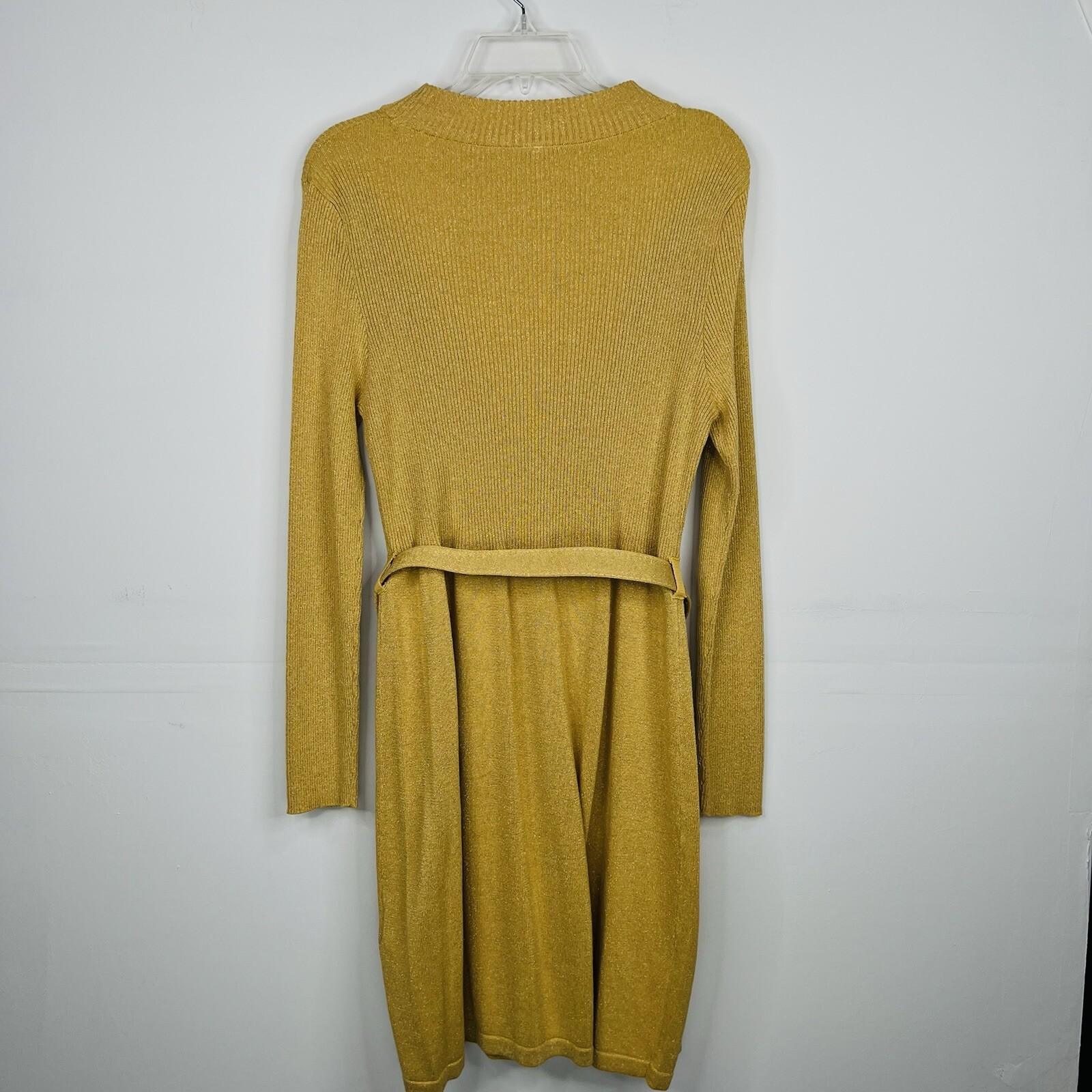Free People French Girl Metallic Belted Sweater Dress Size L Gold Mini Knit Y2k