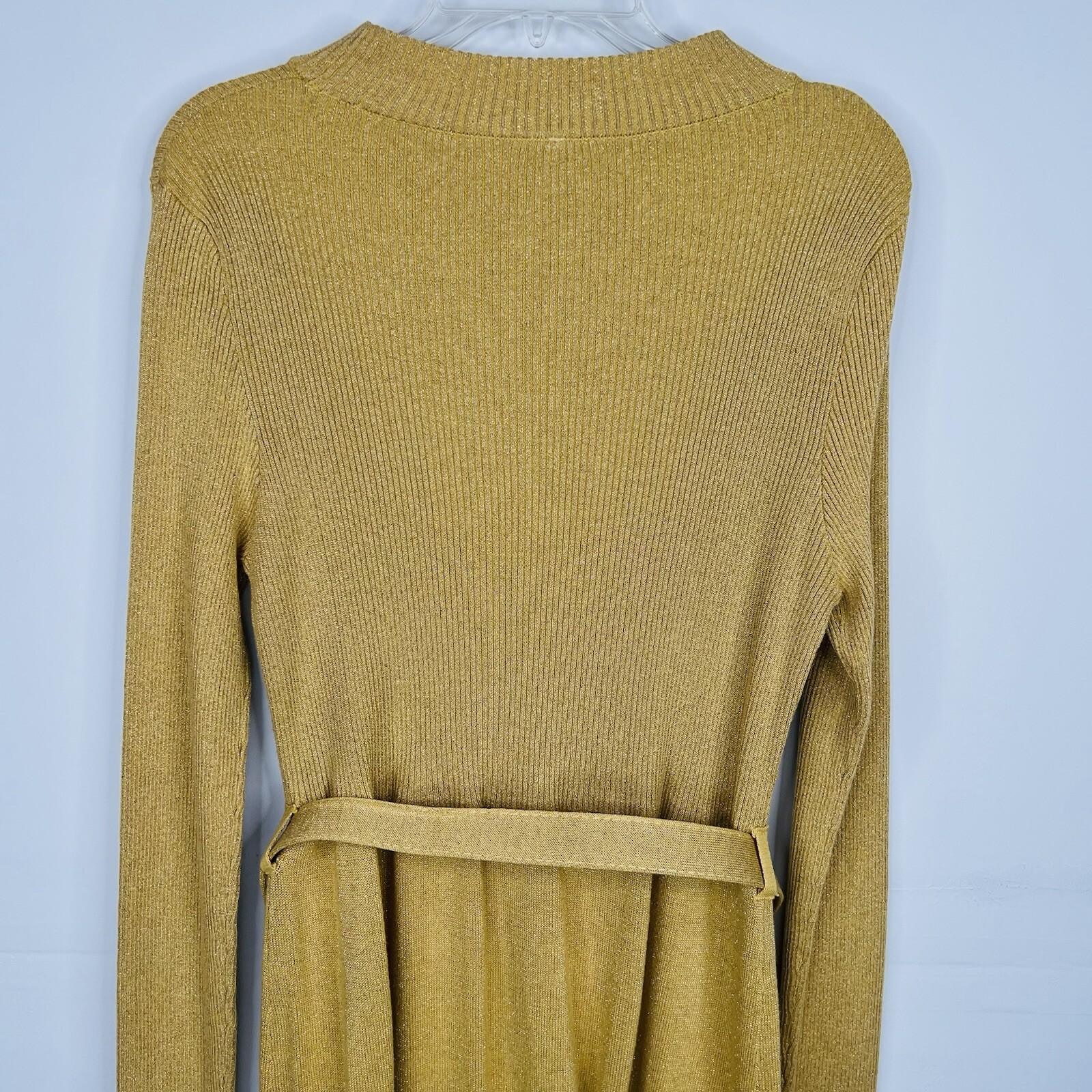 Free People French Girl Metallic Belted Sweater Dress Size L Gold Mini Knit Y2k