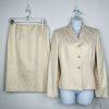 LE SUIT Cotton Metallic Blend Skirt Suit Size 6 Ivory Gold Stand Up Collar New