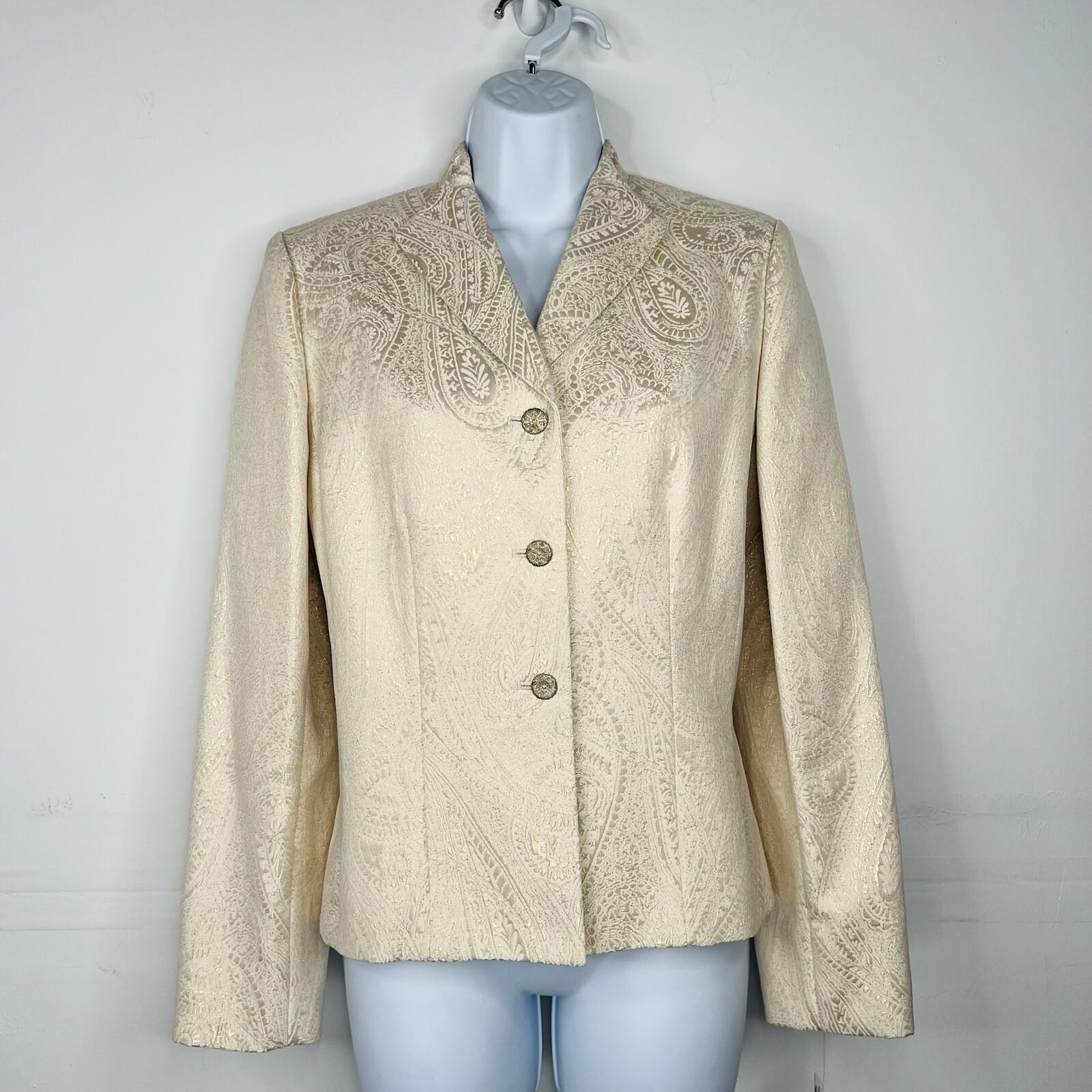 LE SUIT Cotton Metallic Blend Skirt Suit Size 6 Ivory Gold Stand Up Collar New
