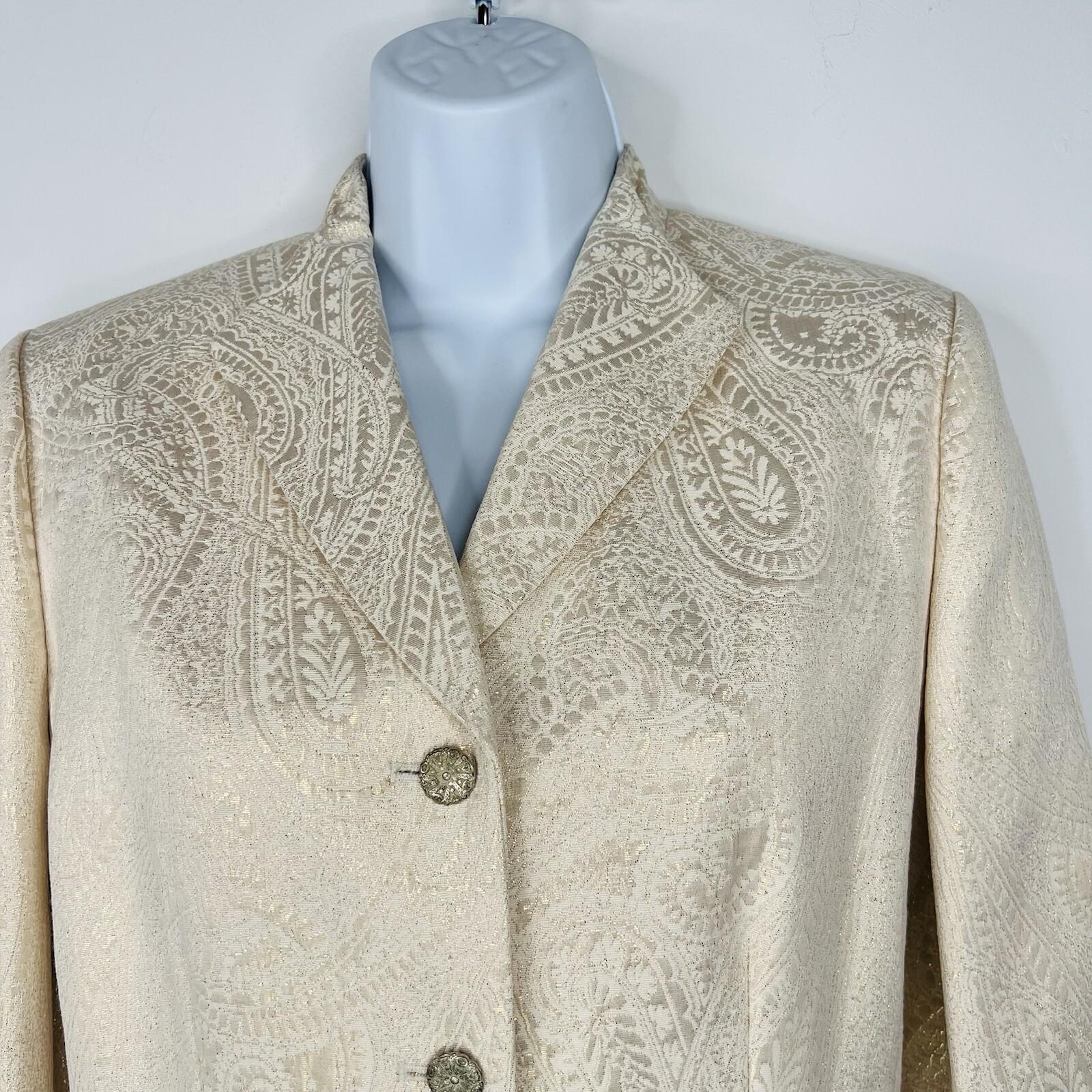 LE SUIT Cotton Metallic Blend Skirt Suit Size 6 Ivory Gold Stand Up Collar New
