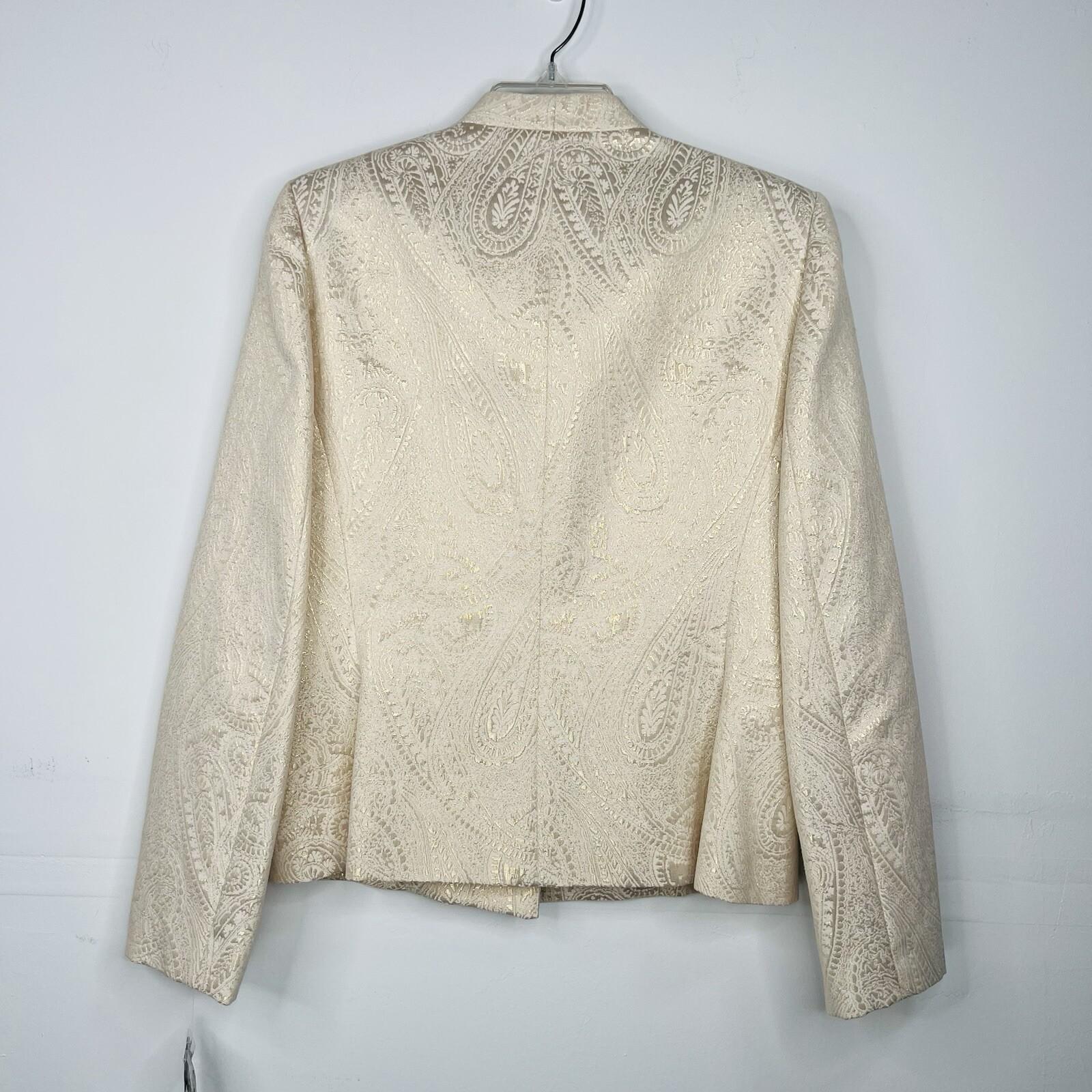 LE SUIT Cotton Metallic Blend Skirt Suit Size 6 Ivory Gold Stand Up Collar New