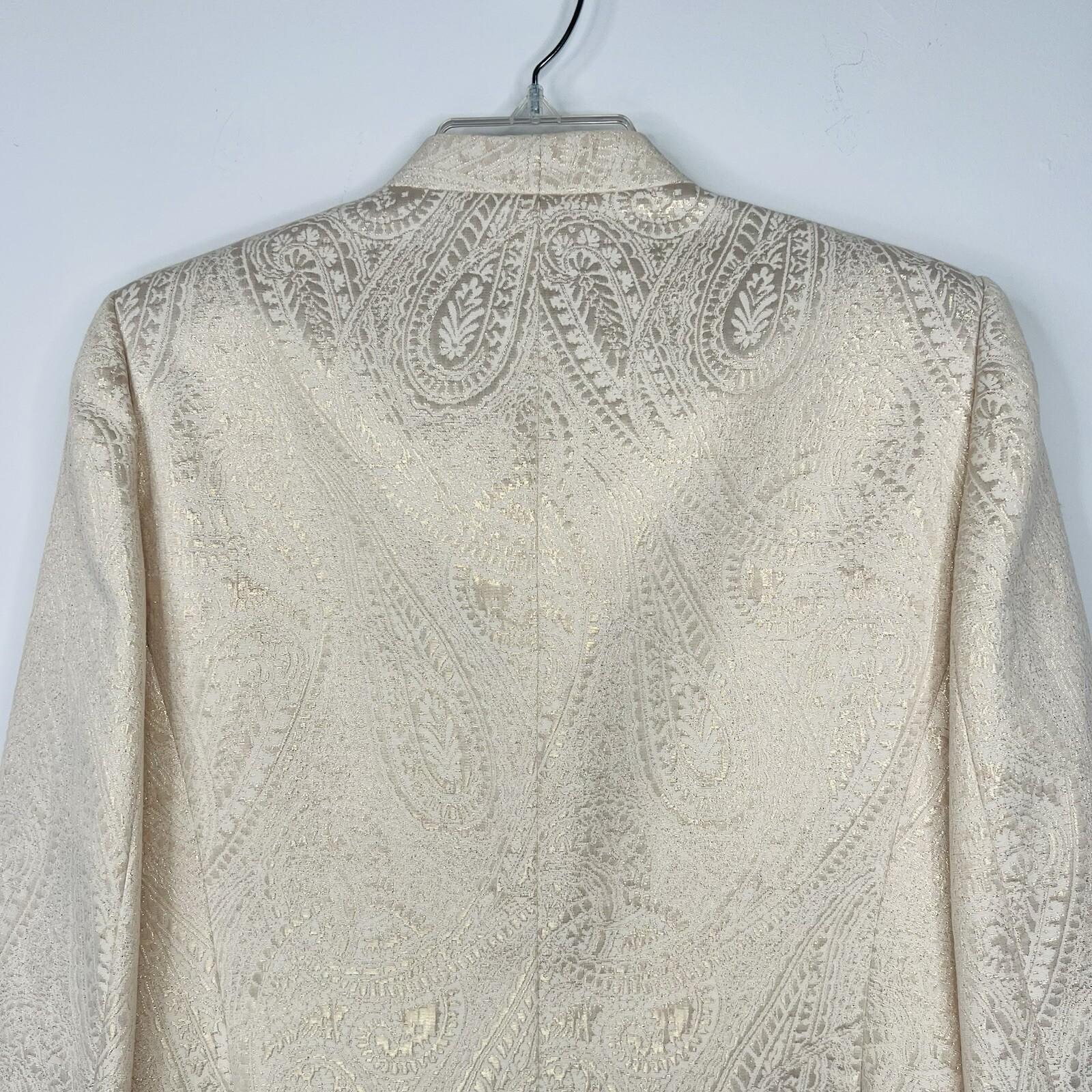 LE SUIT Cotton Metallic Blend Skirt Suit Size 6 Ivory Gold Stand Up Collar New