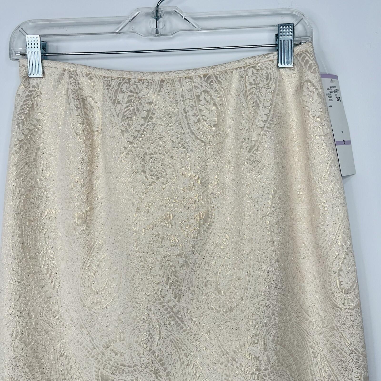 LE SUIT Cotton Metallic Blend Skirt Suit Size 6 Ivory Gold Stand Up Collar New