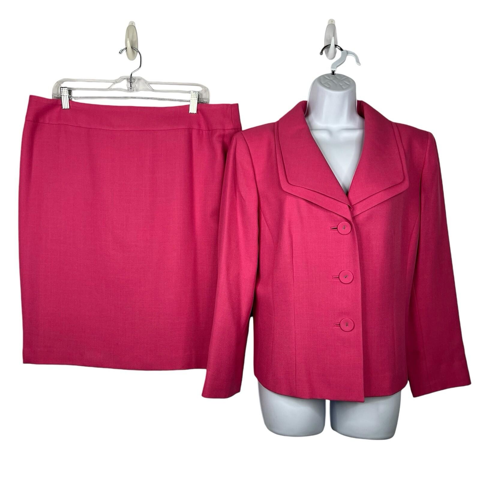 Evan Picone Women Polyester Skirt Suit Size 16P Pink Lined Shawl Collar 2PC