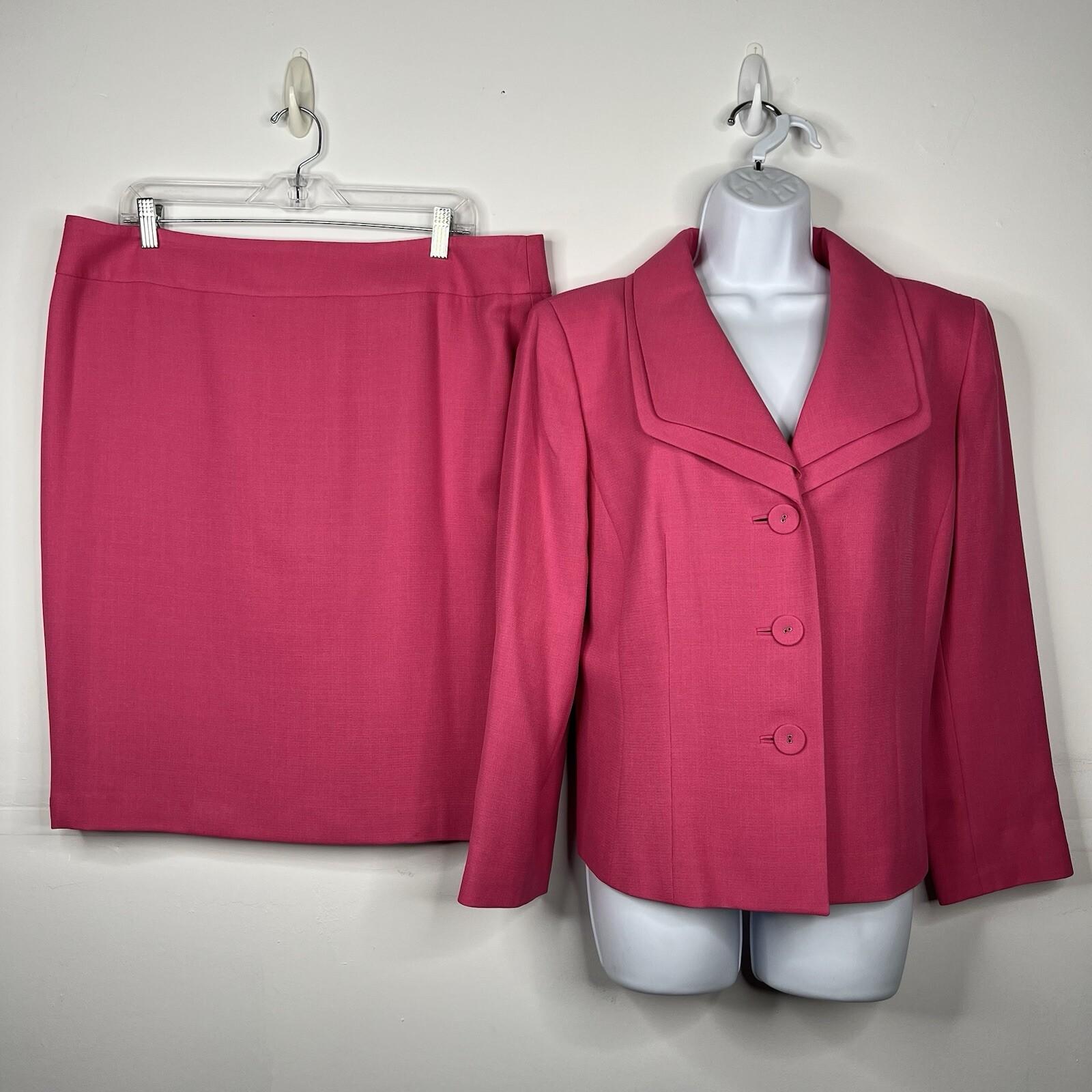 Evan Picone Women Polyester Skirt Suit Size 16P Pink Lined Shawl Collar 2PC