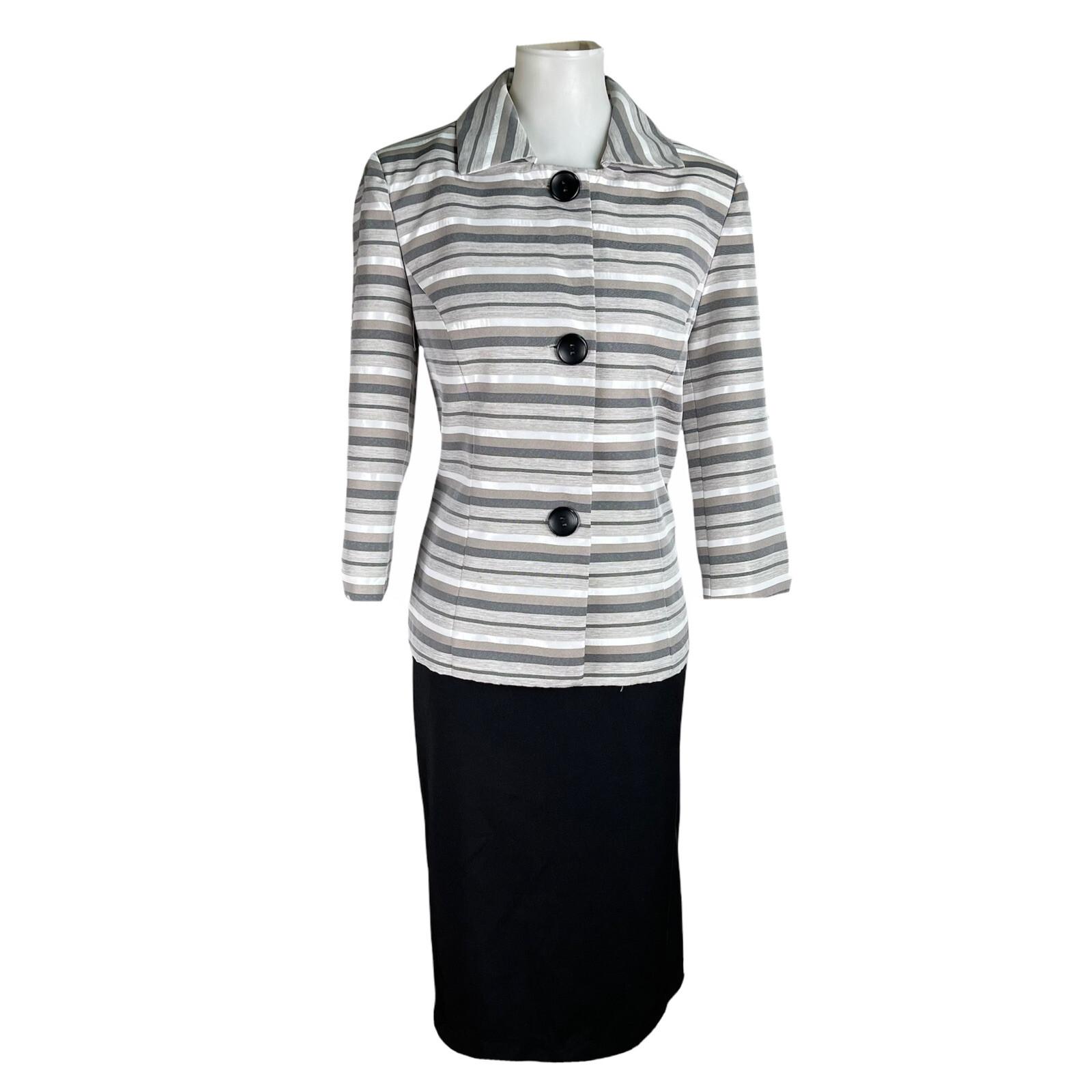 New DANILLO Women 2PC Black Beige Polyester Lined 3/4 Sleeves Skirt Suit Size 8