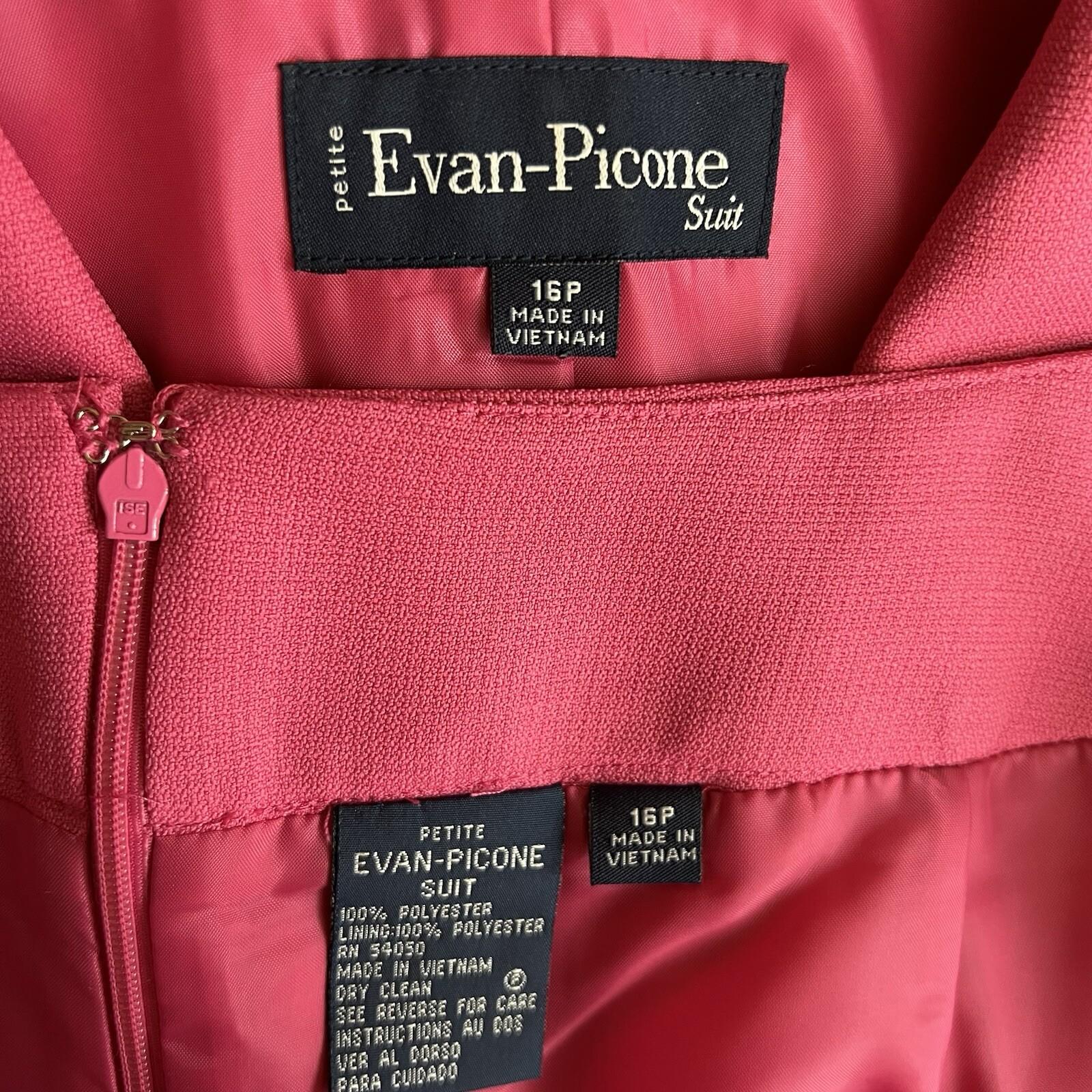 Evan Picone Women Polyester Skirt Suit Size 16P Pink Lined Shawl Collar 2PC